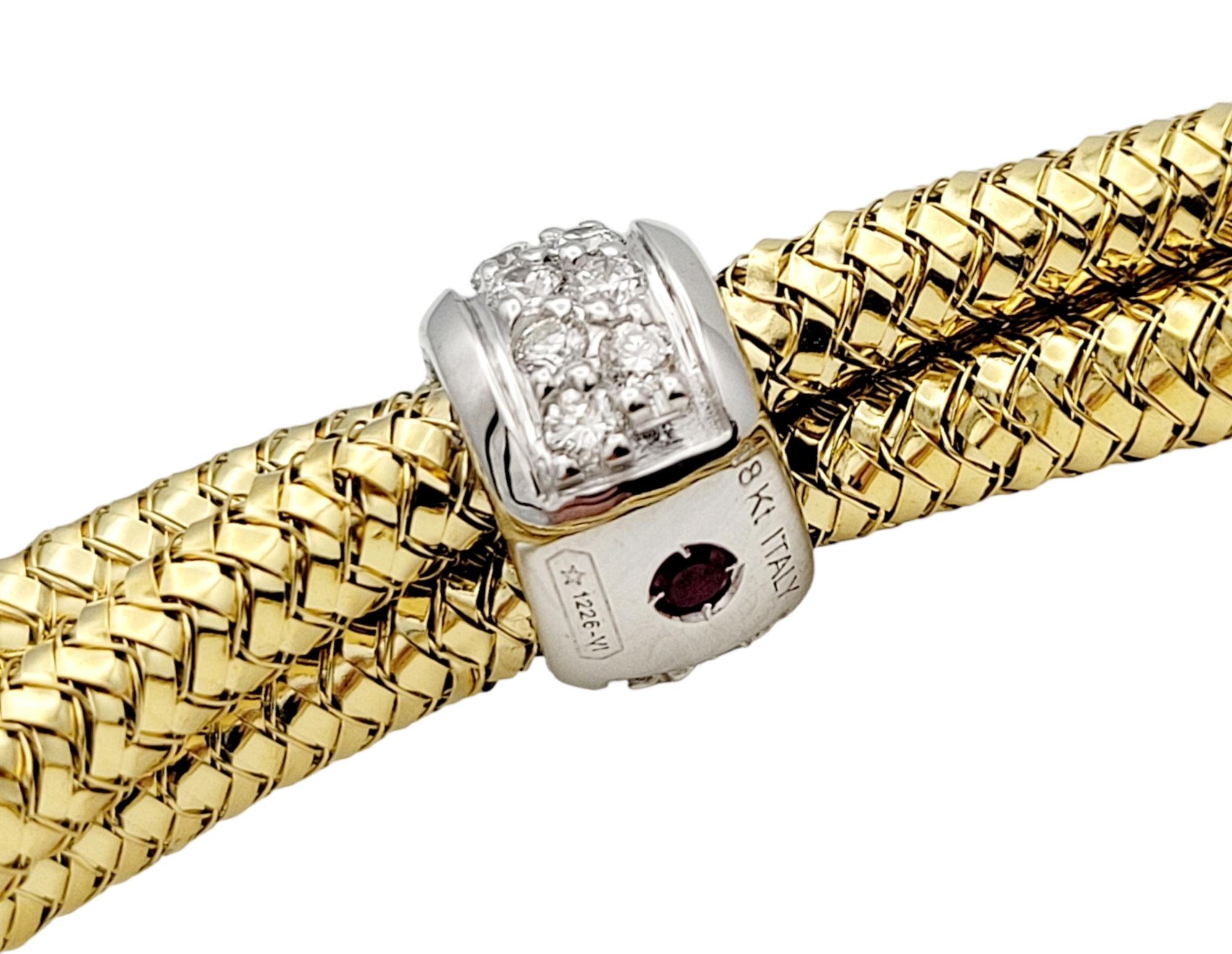 Brilliant Cut Roberto Coin 18kt Yellow Gold Mesh Bracelet with Diamond Pave White Gold Bead For Sale