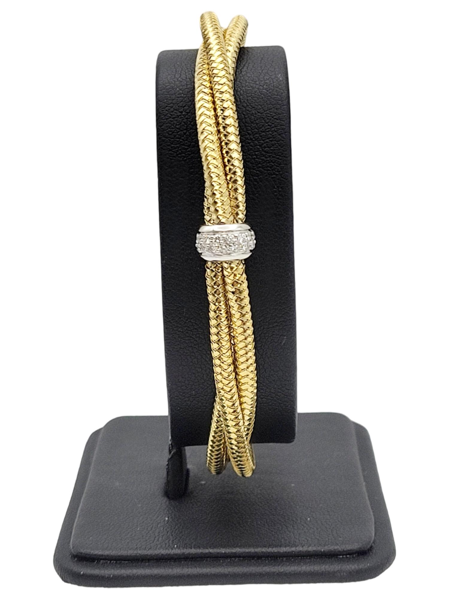 Roberto Coin 18kt Yellow Gold Mesh Bracelet with Diamond Pave White Gold Bead In Good Condition For Sale In Scottsdale, AZ