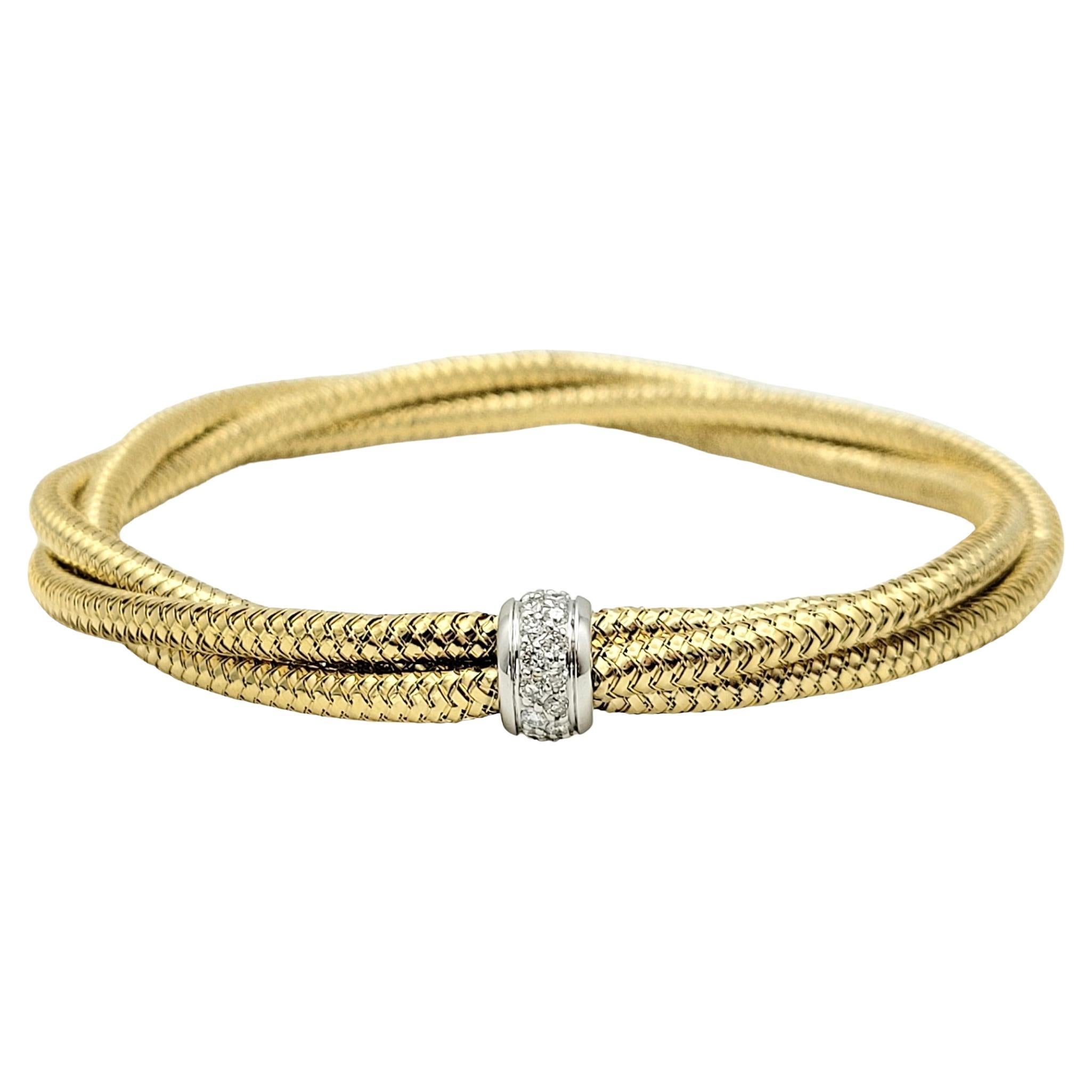 Roberto Coin 18kt Yellow Gold Mesh Bracelet with Diamond Pave White Gold Bead For Sale