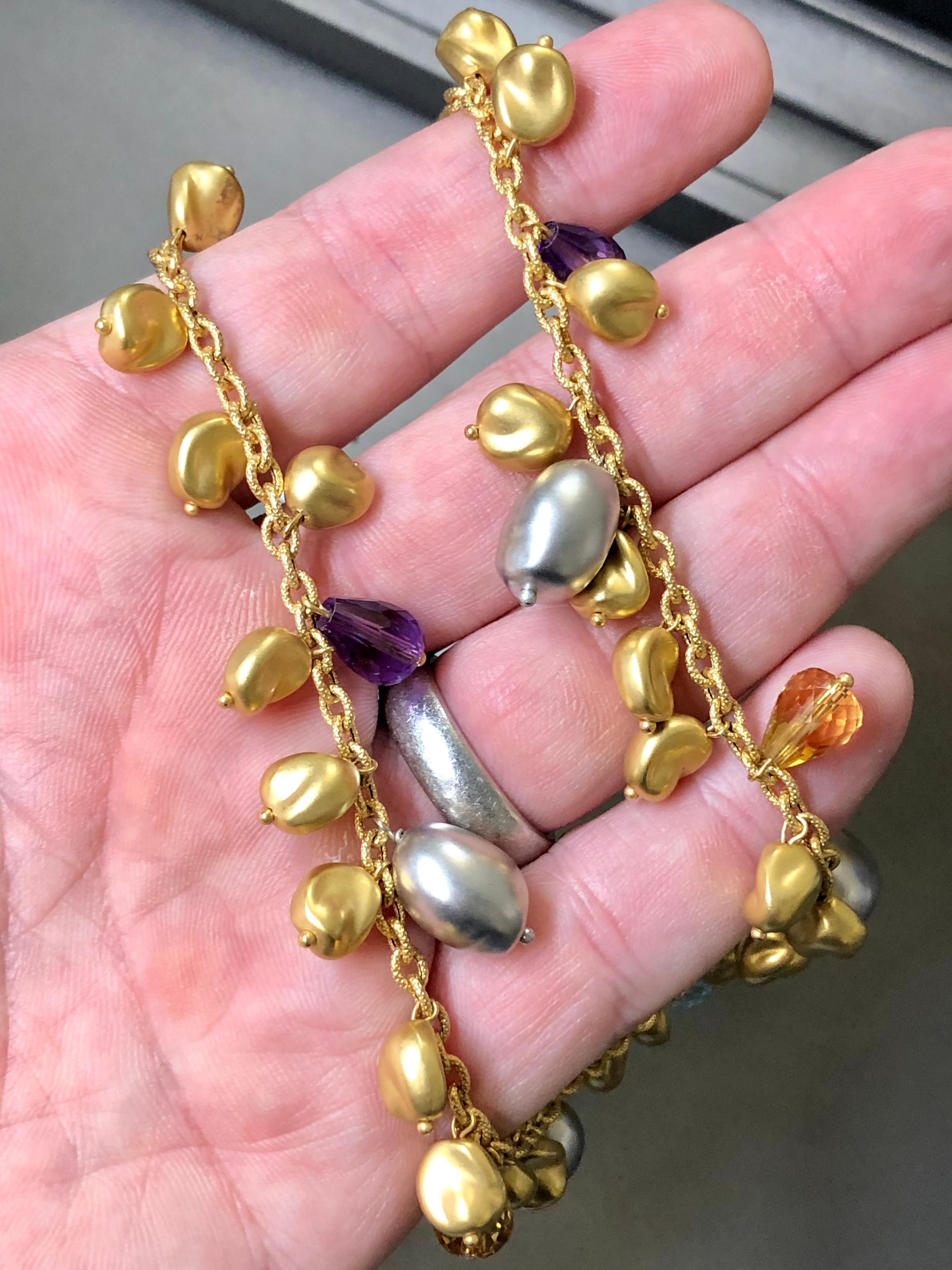 ROBERTO COIN 18K Briolette Amethyst Topaz Nugget Necklace 16” In Good Condition For Sale In Winter Springs, FL