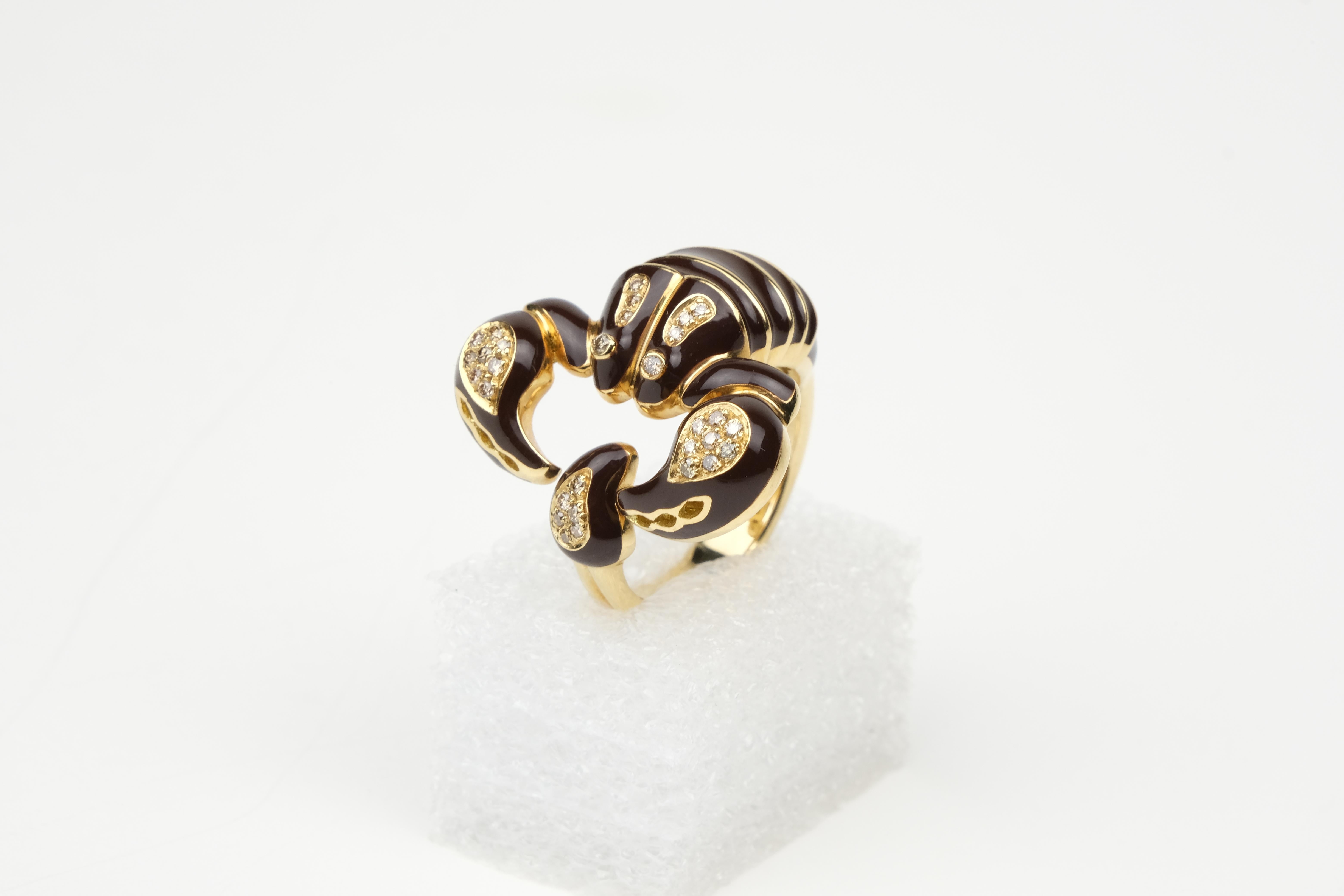 Roberto Coin 18 Karat Diamond and Enamel Scorpion Ring For Sale at ...
