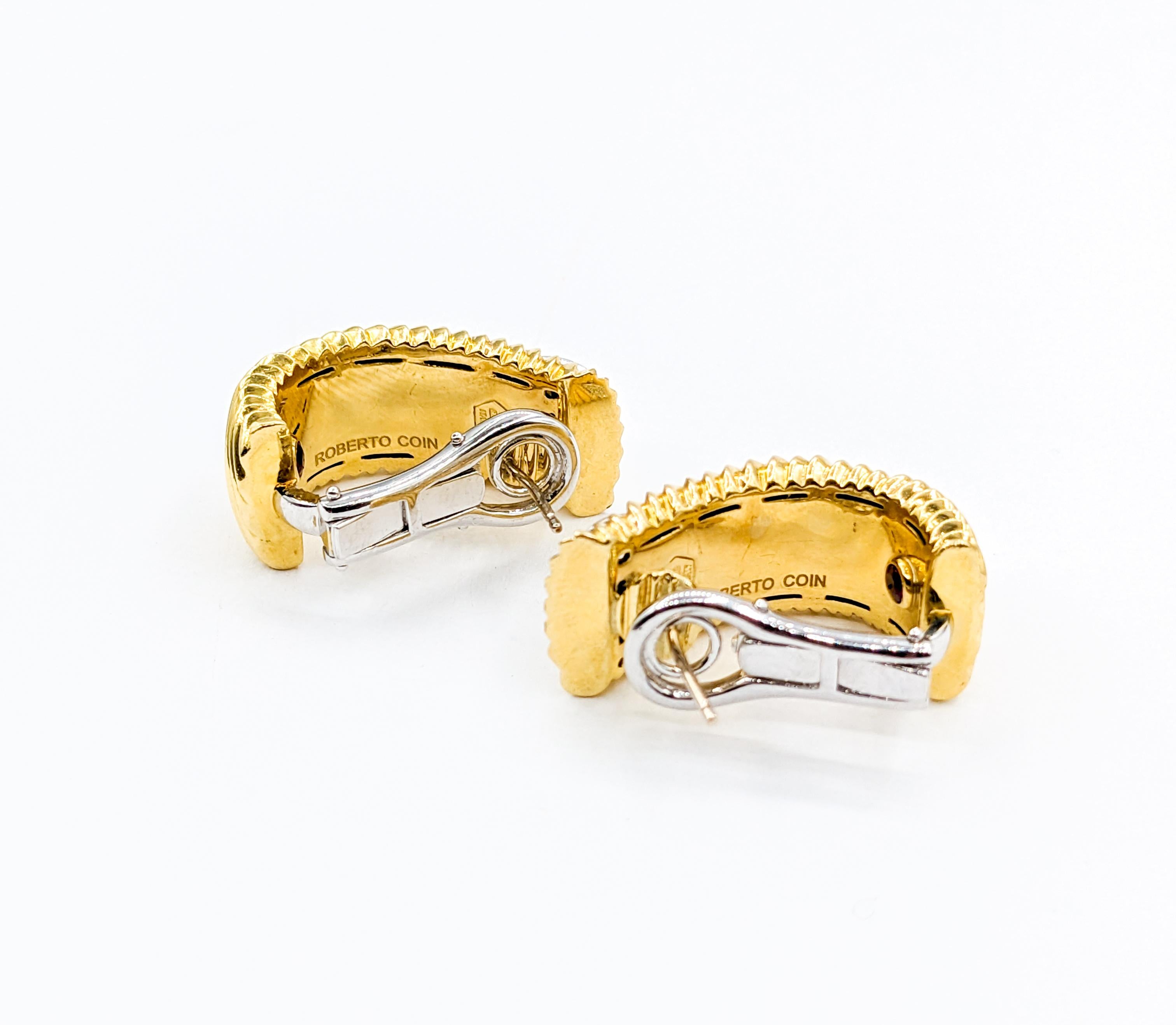 Roberto Coin 18k Diamond Omega Stud Earrings In Excellent Condition For Sale In Bloomington, MN