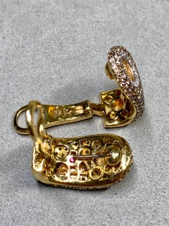 Roberto Coin 18K Fancy Brown White Pavé Diamond Wide Huggie Earrings 4ctw