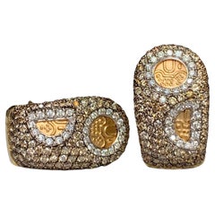 Roberto Coin 18K Fancy Brown White Pavé Diamond Wide Huggie Earrings 4ctw