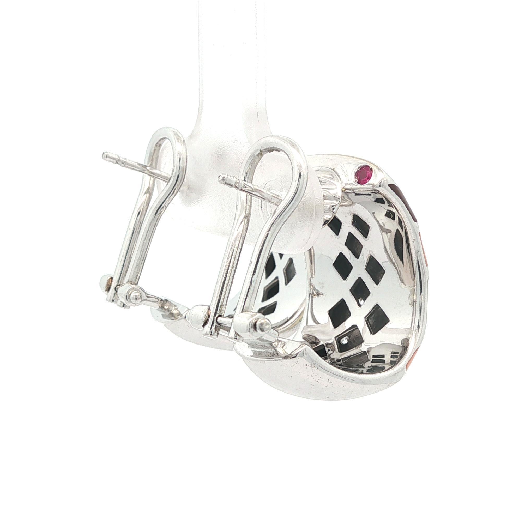 Roberto Coin Boucles d'oreilles à large manchette en or 18k avec diamants et émail beige orangé Bon état - En vente à Montclair, NJ