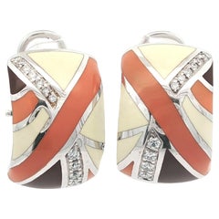 Roberto Coin 18k Gold Diamond 
Orange Beige Enamel Work Wide Cuff Earrings