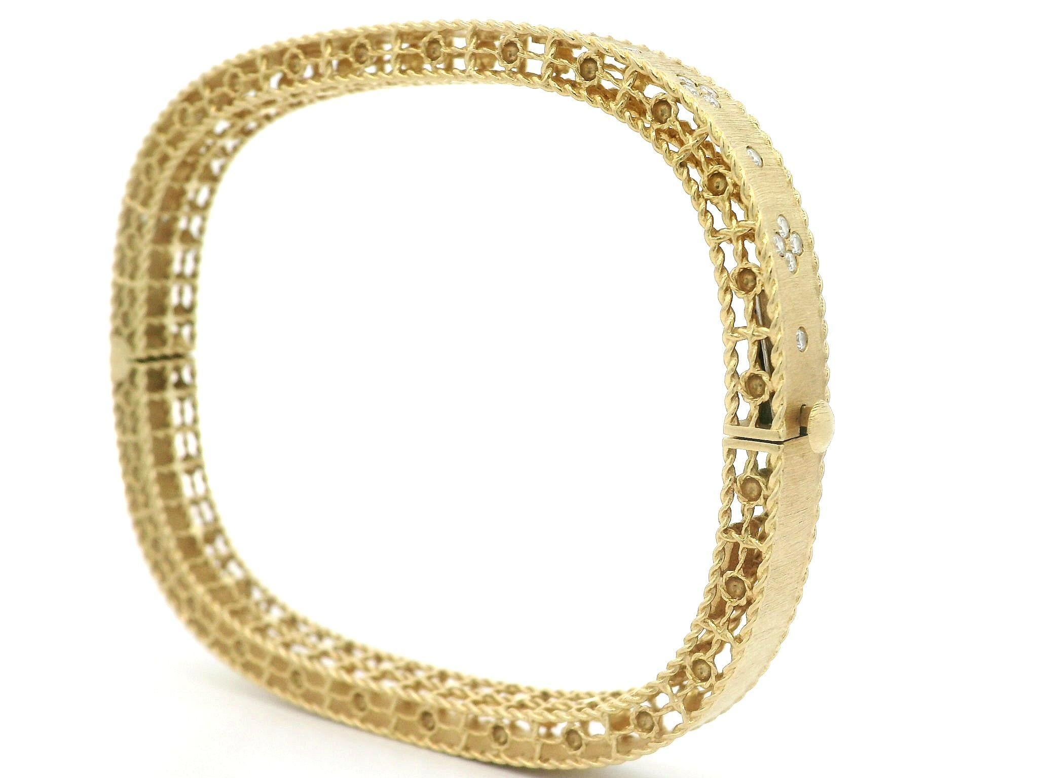 Brilliant Cut Roberto Coin 18k Gold Diamond Princess Satin Fleur De Lis Slim Bangle Bracelet