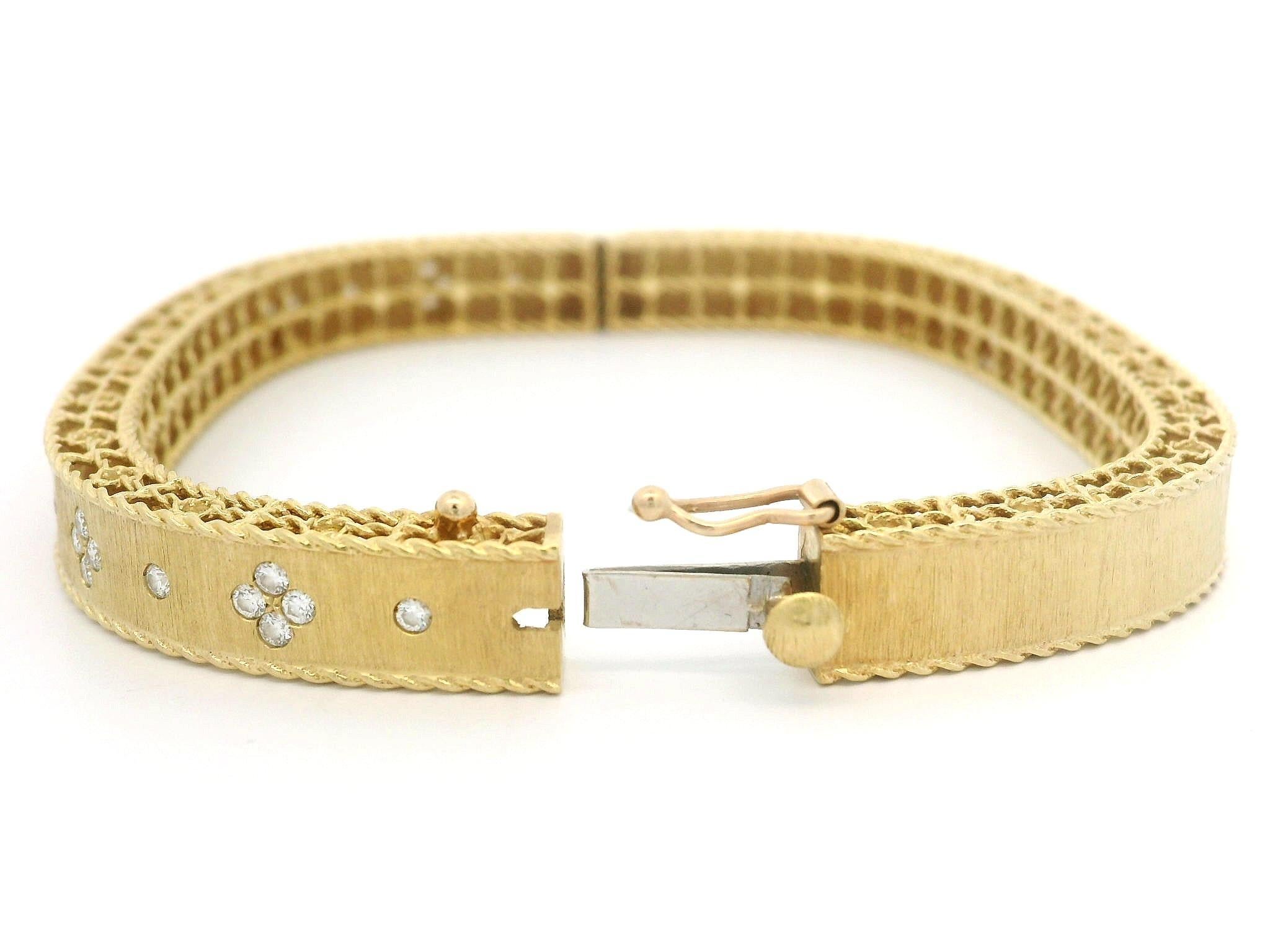 Roberto Coin 18k Gold Diamond Princess Satin Fleur De Lis Slim Bangle Bracelet 2