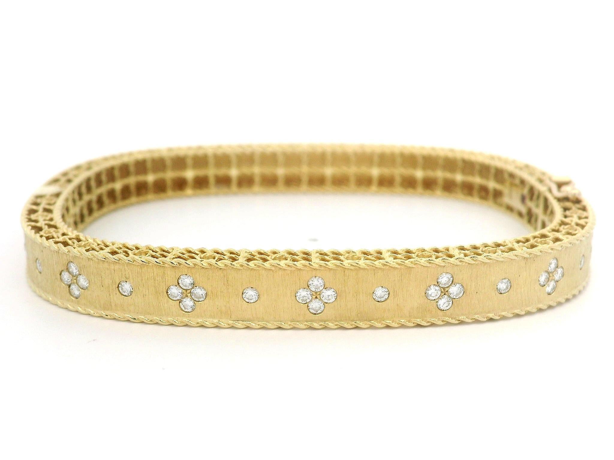 Roberto Coin 18k Gold Diamond Princess Satin Fleur De Lis Slim Bangle Bracelet 3