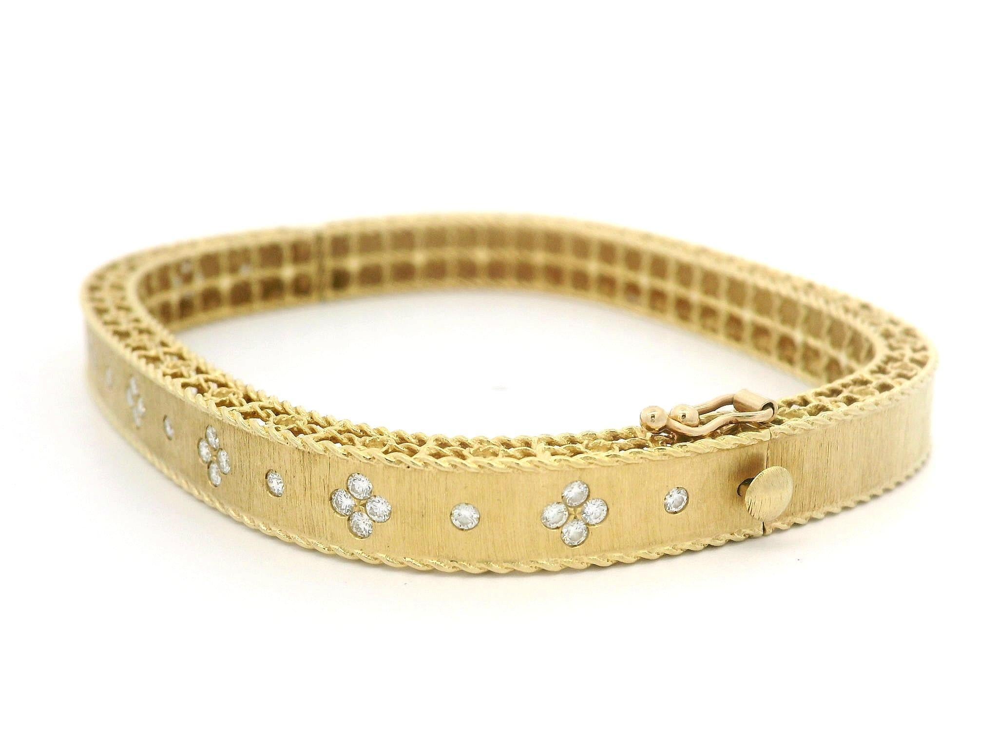 Roberto Coin 18k Gold Diamond Princess Satin Fleur De Lis Slim Bangle Bracelet 4