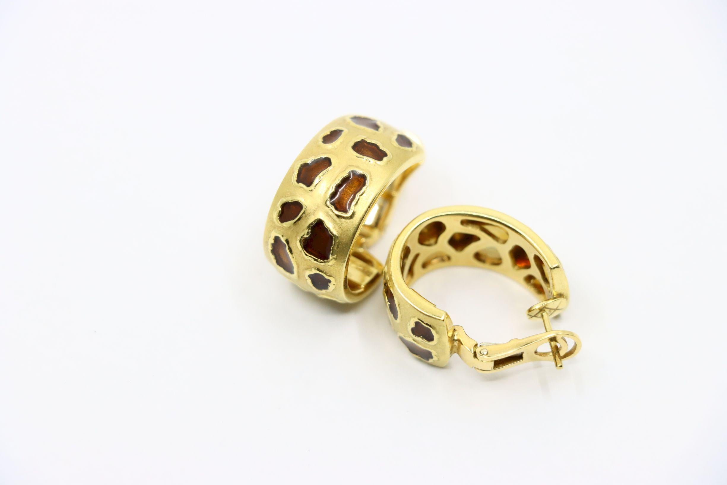 Roberto Coin Ohrringe, Münze 18 Karat Gold Emaille Leopardenmuster im Angebot 6