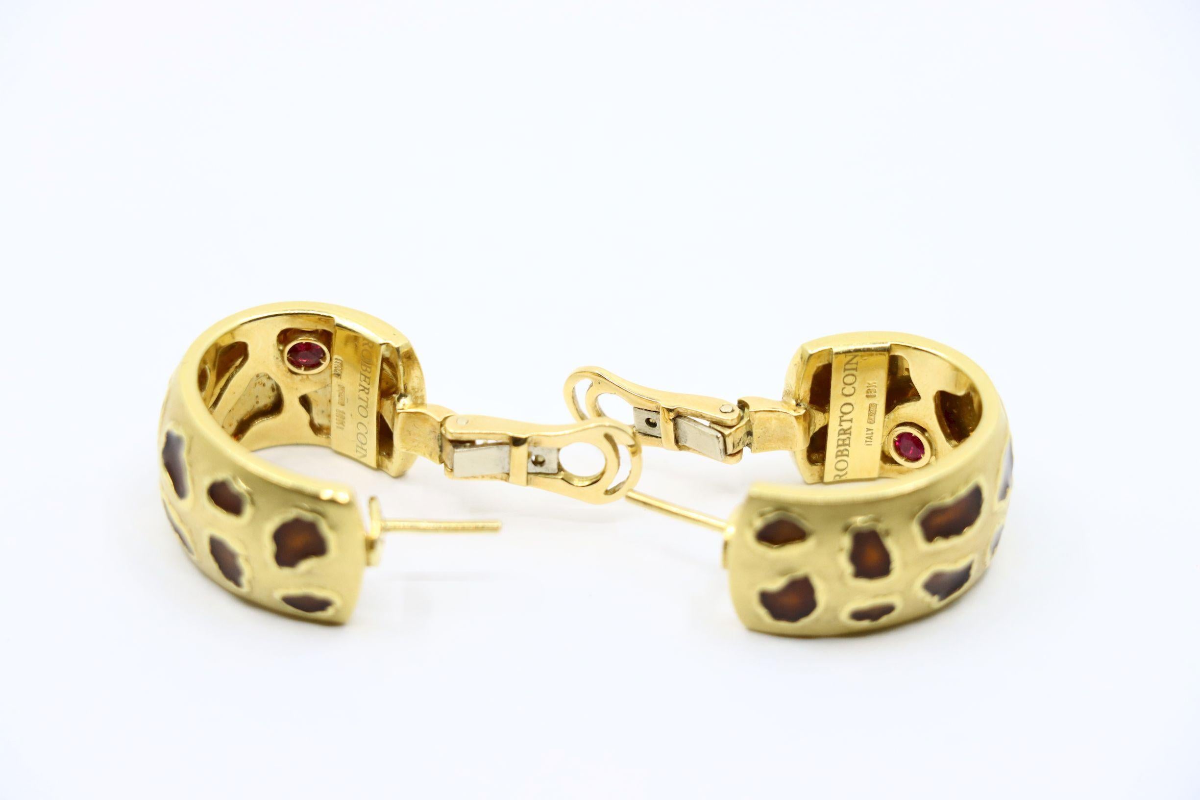 Roberto Coin Ohrringe, Münze 18 Karat Gold Emaille Leopardenmuster im Angebot 8