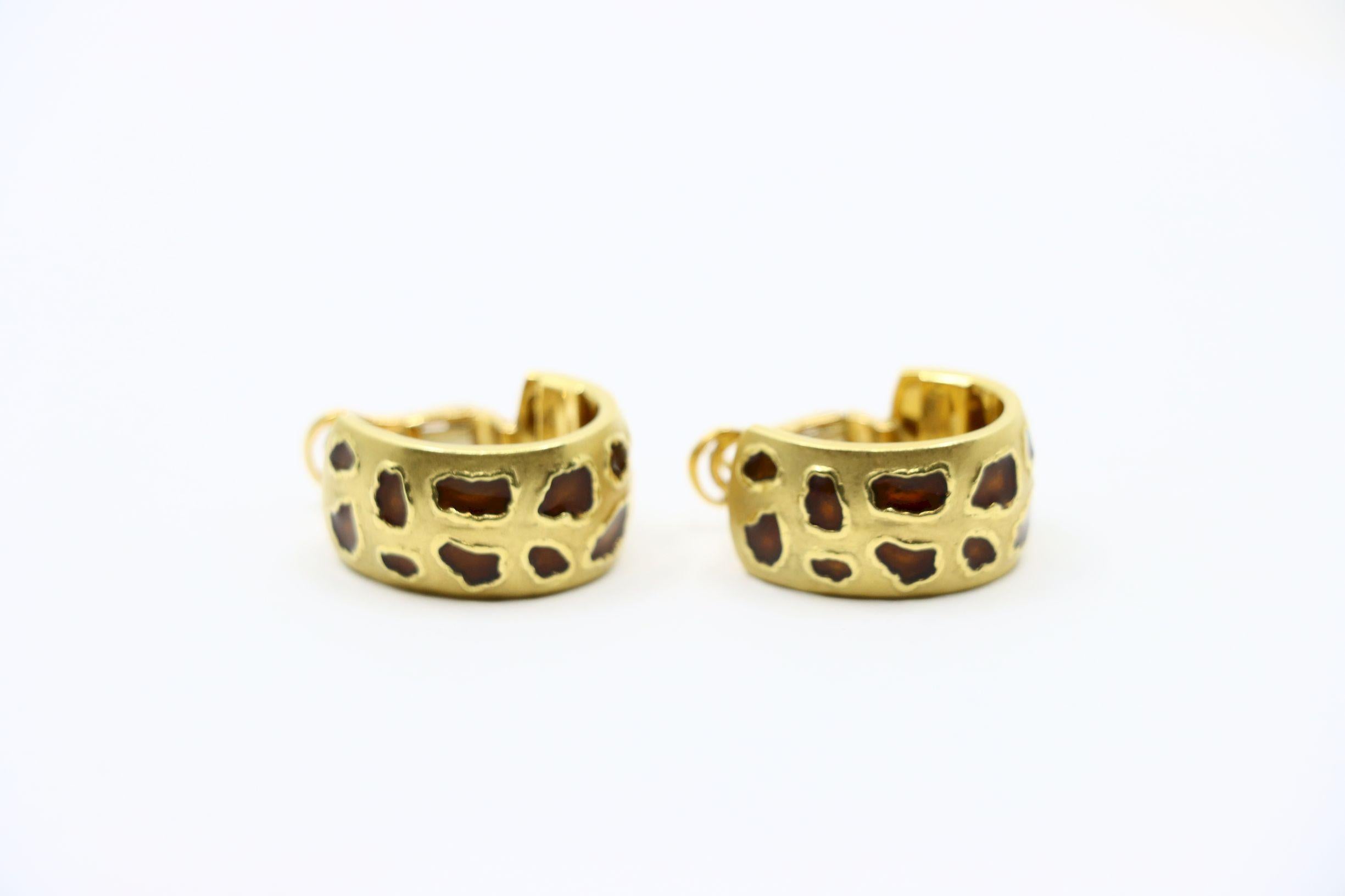 Roberto Coin Ohrringe, Münze 18 Karat Gold Emaille Leopardenmuster im Angebot 9