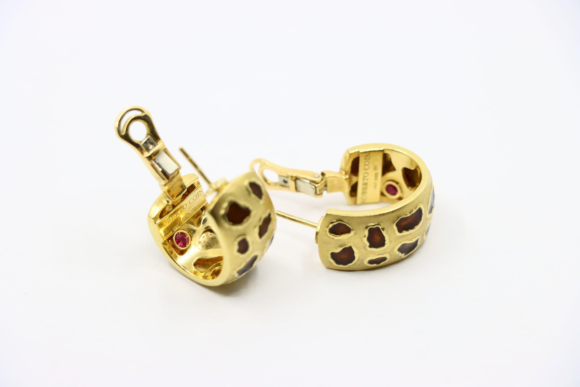 Roberto Coin Ohrringe, Münze 18 Karat Gold Emaille Leopardenmuster im Angebot 10