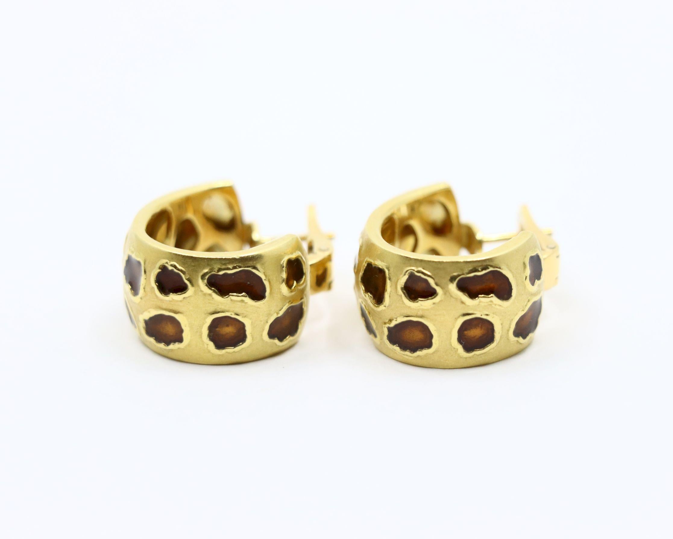 Roberto Coin Ohrringe, Münze 18 Karat Gold Emaille Leopardenmuster im Angebot 11