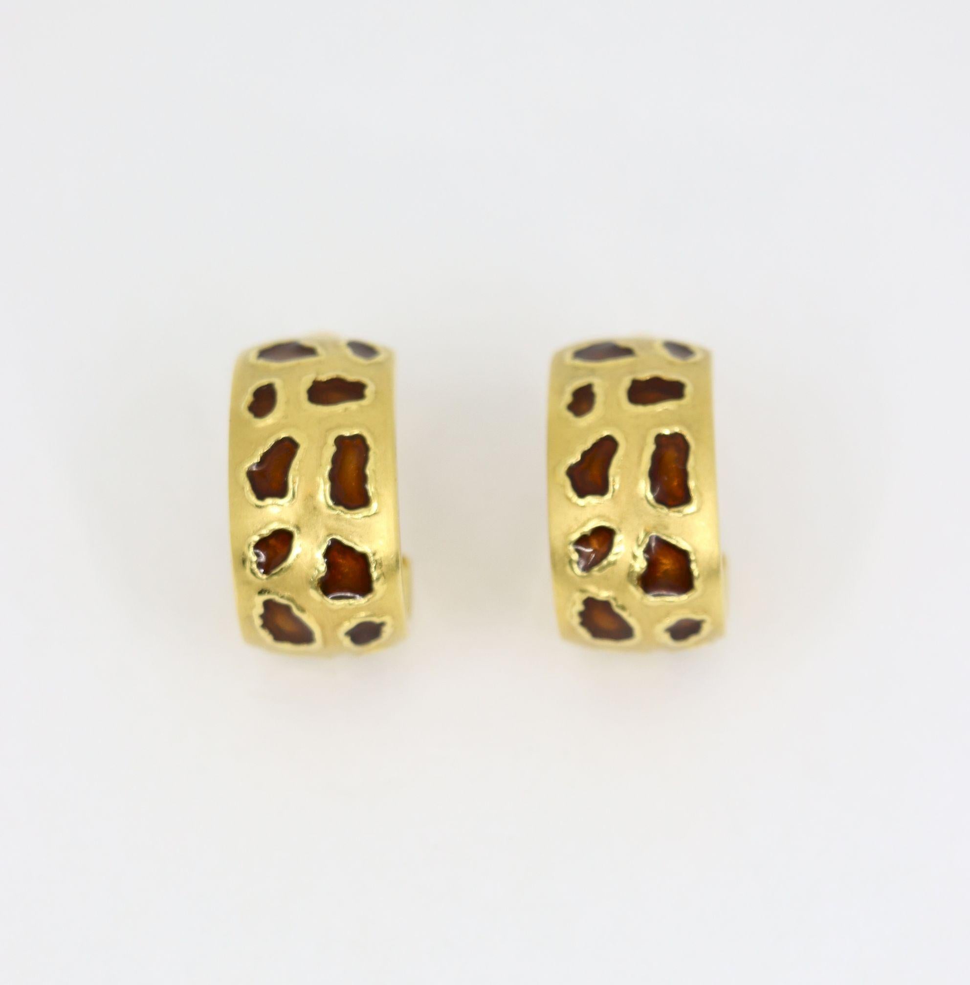 Roberto Coin Ohrringe, Münze 18 Karat Gold Emaille Leopardenmuster im Zustand „Gut“ im Angebot in Flushing, NY