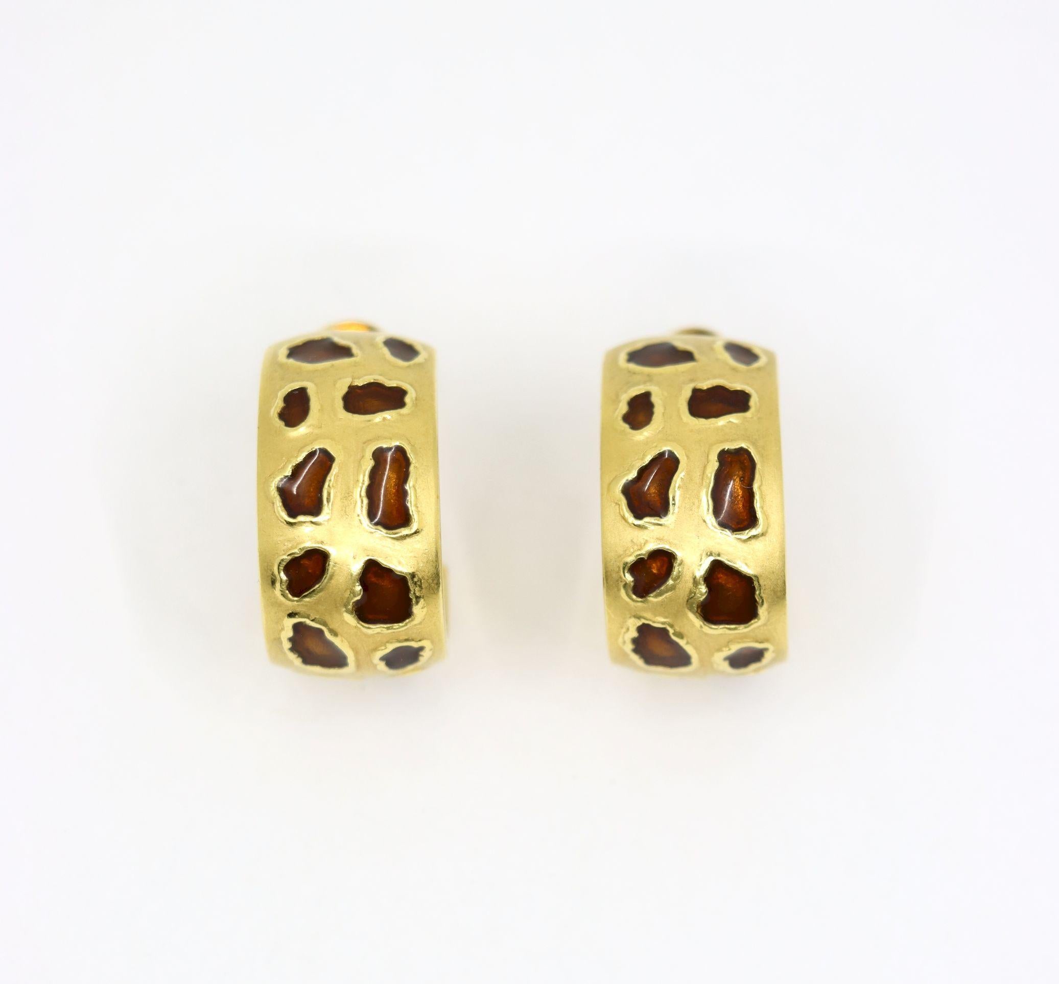 Roberto Coin Ohrringe, Münze 18 Karat Gold Emaille Leopardenmuster Damen im Angebot