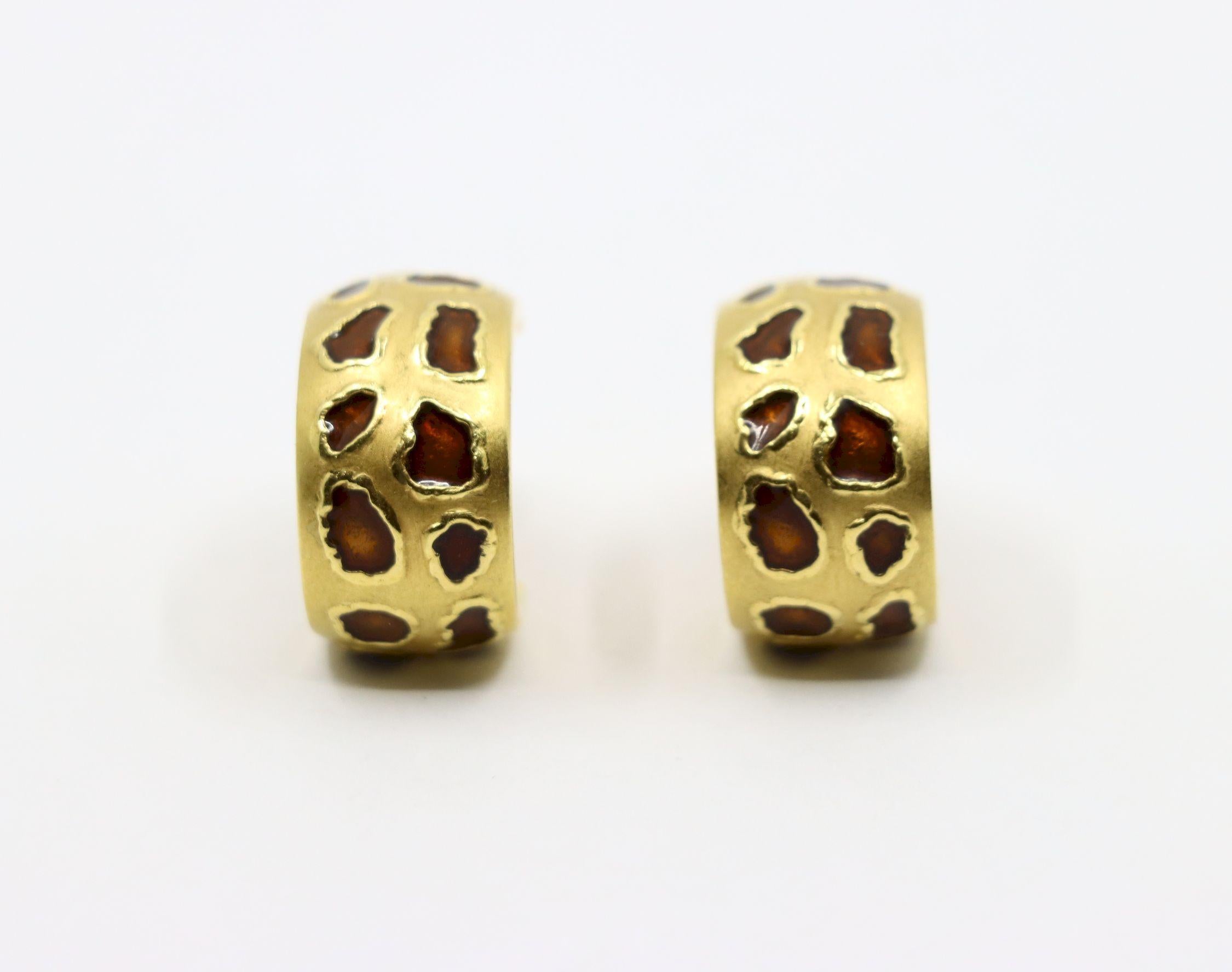 Roberto Coin Ohrringe, Münze 18 Karat Gold Emaille Leopardenmuster im Angebot 2