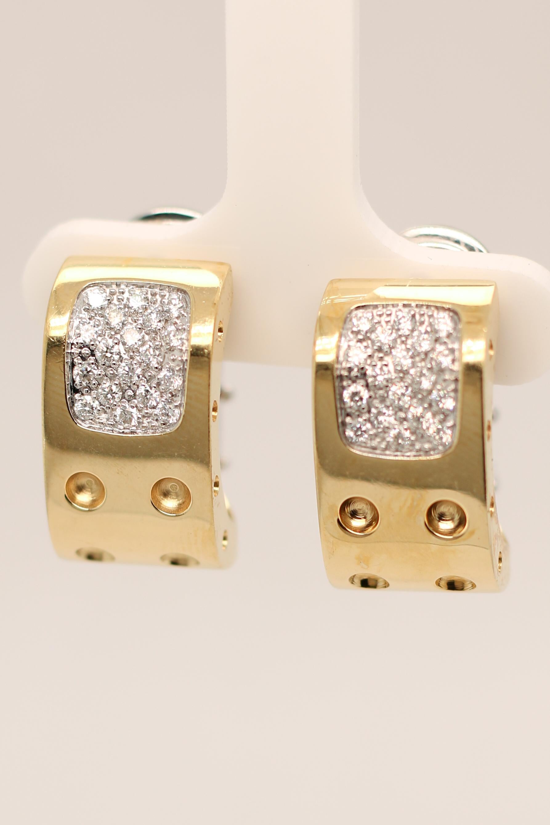 Round Cut Roberto Coin 18 Karat Gold Pois Moi Diamond Earrings For Sale
