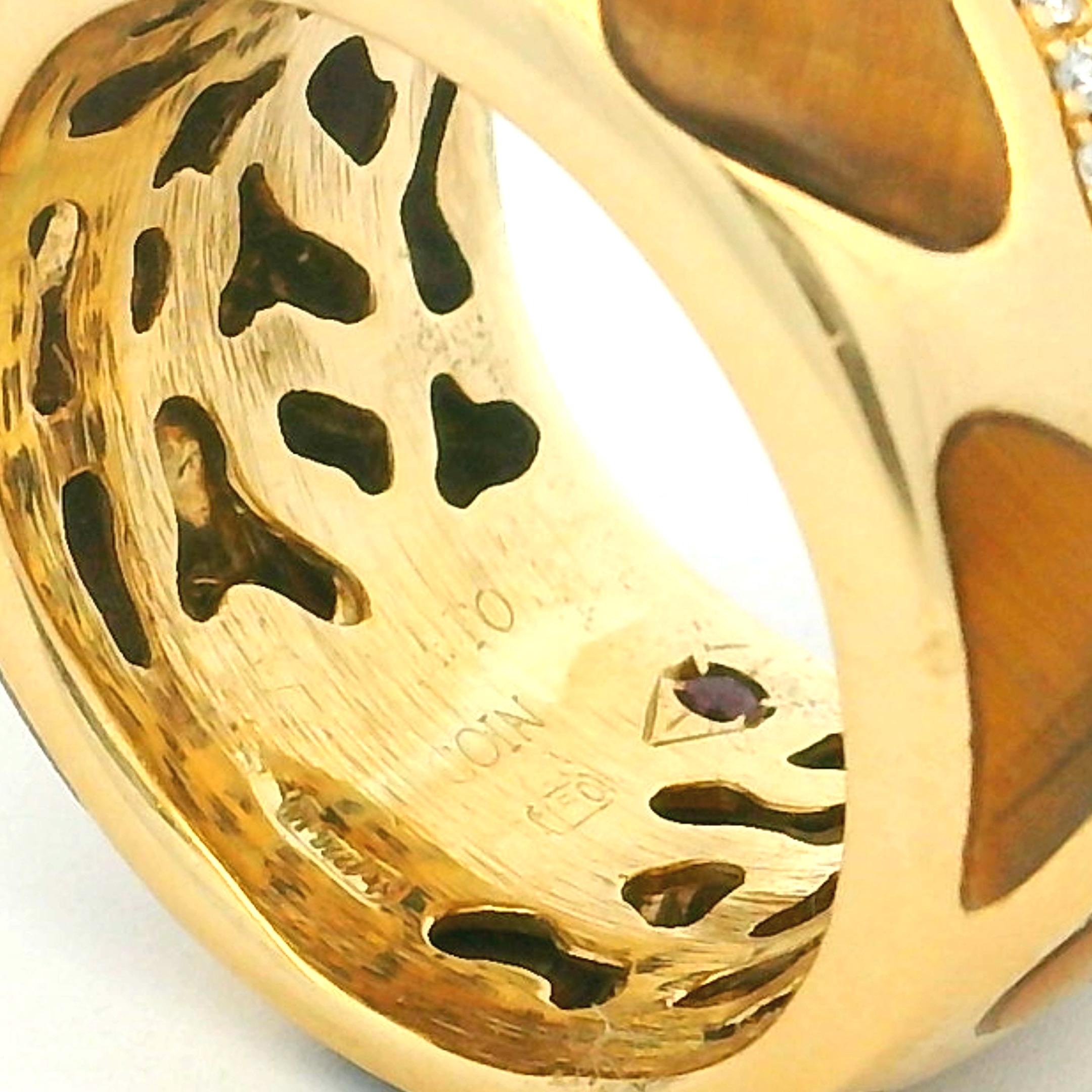 Roberto Coin Anello a fascia con occhio di tigre e diamanti in oro 18 carati, misura 7,5 in vendita 7