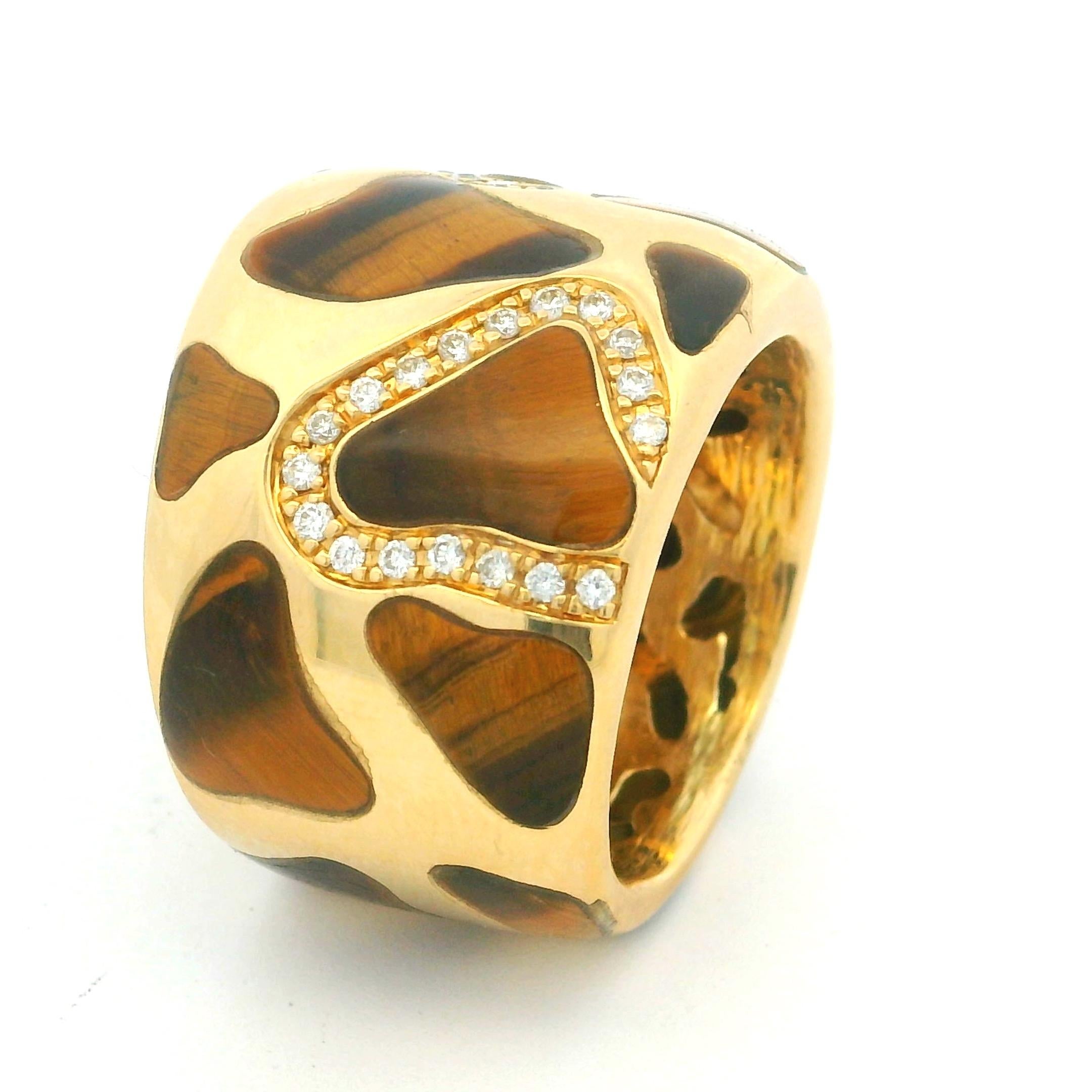Contemporaneo Roberto Coin Anello a fascia con occhio di tigre e diamanti in oro 18 carati, misura 7,5 in vendita