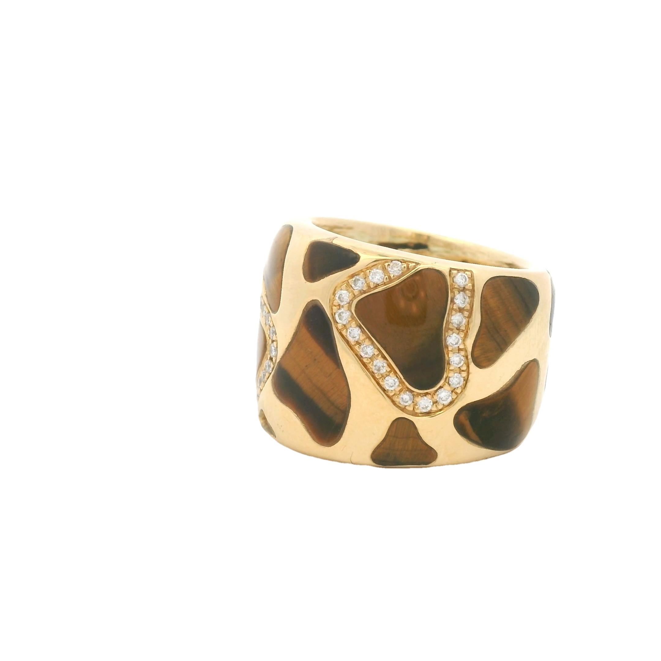 Roberto Coin Anello a fascia con occhio di tigre e diamanti in oro 18 carati, misura 7,5 in vendita 1