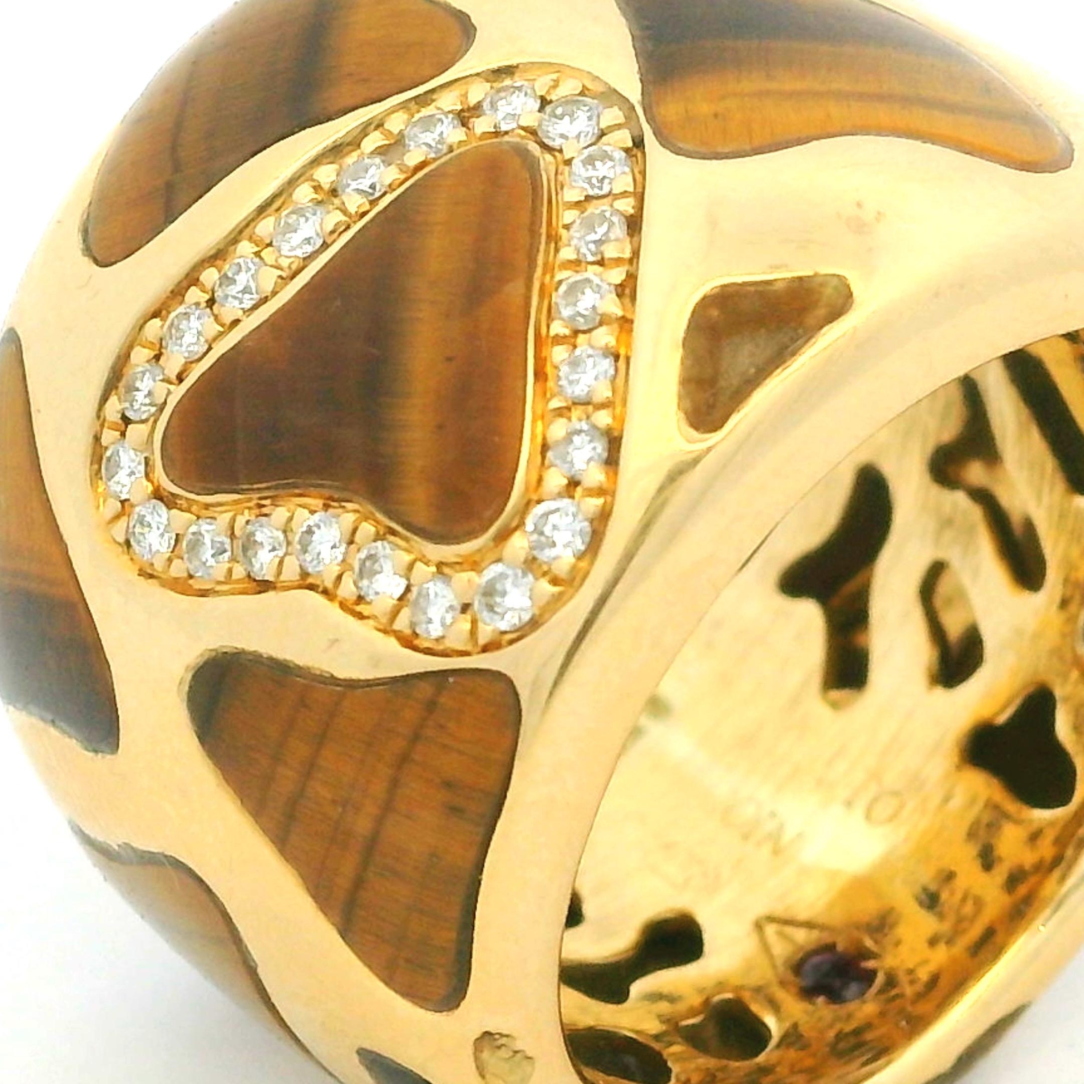 Roberto Coin Anello a fascia con occhio di tigre e diamanti in oro 18 carati, misura 7,5 in vendita 1