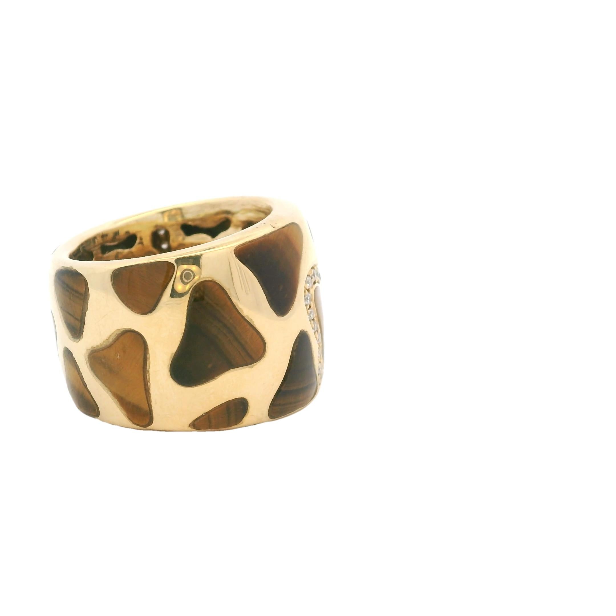 Roberto Coin Anello a fascia con occhio di tigre e diamanti in oro 18 carati, misura 7,5 in vendita 2