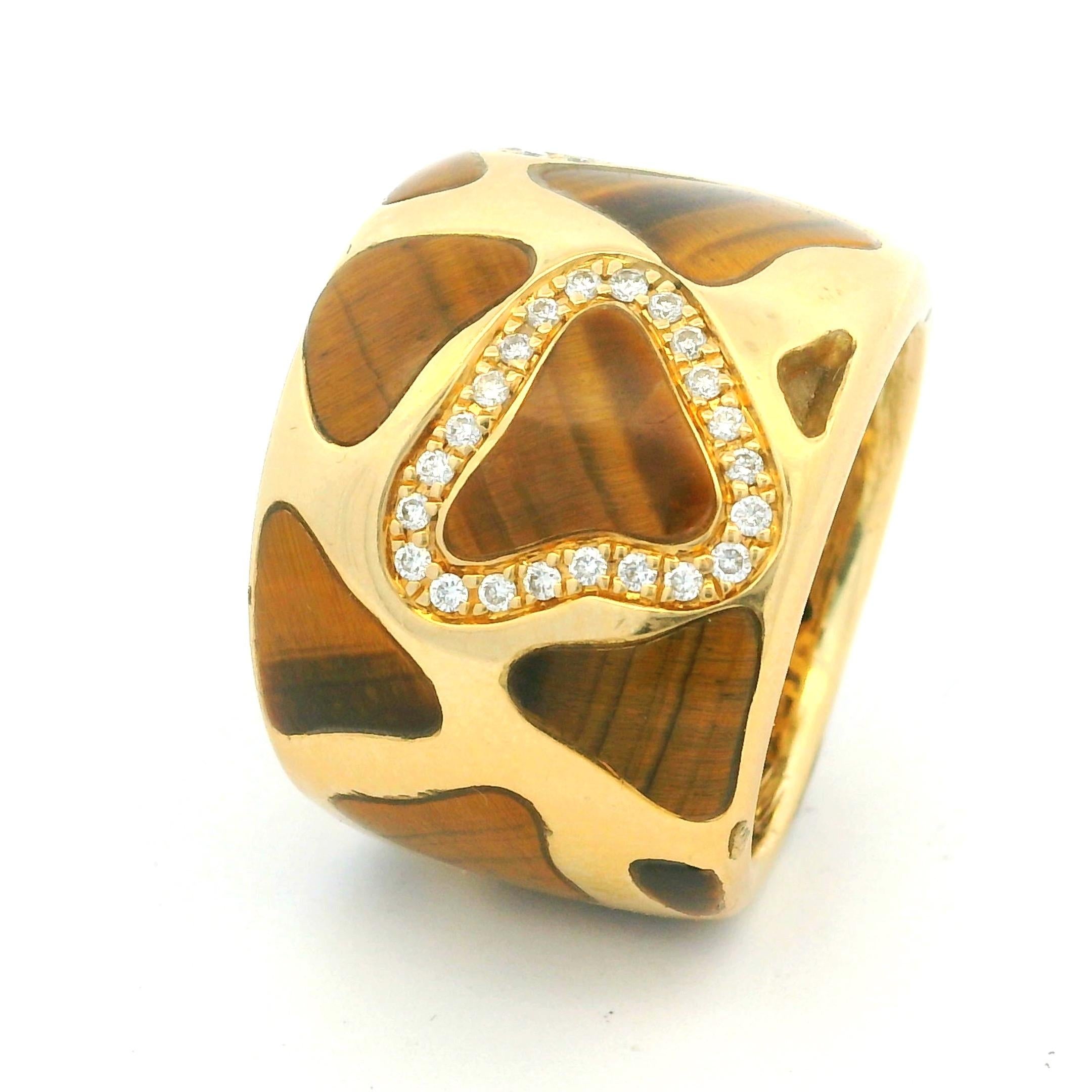 Roberto Coin Anello a fascia con occhio di tigre e diamanti in oro 18 carati, misura 7,5 in vendita 2