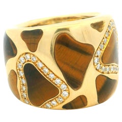 Roberto Coin 18K Gold Tiger’s Eye & Diamond Giraffe Band Ring, Size 7.5