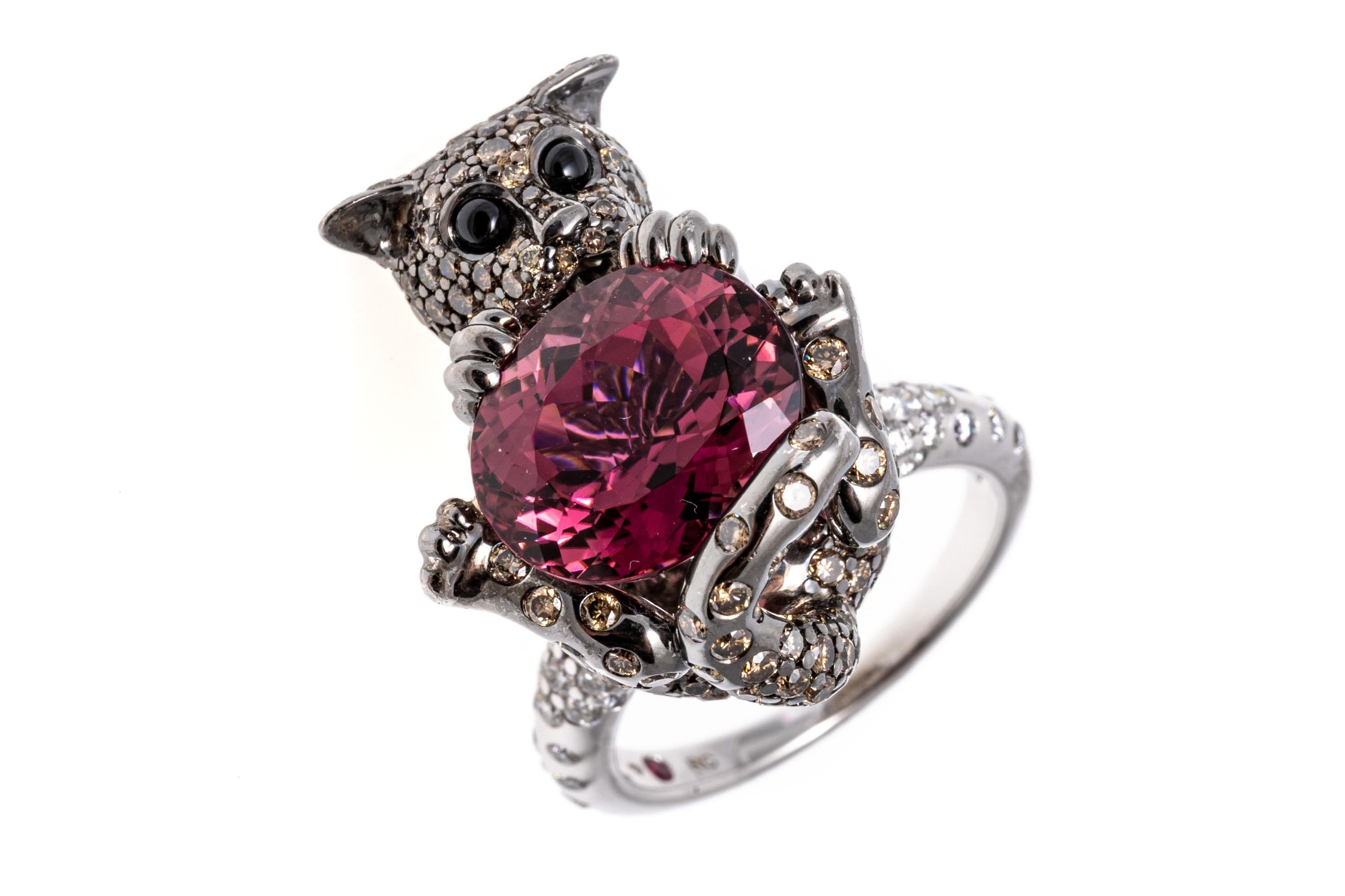 Contemporain Roberto Coin Bague chat en or 18 carats pavé de diamants et tourmaline en vente