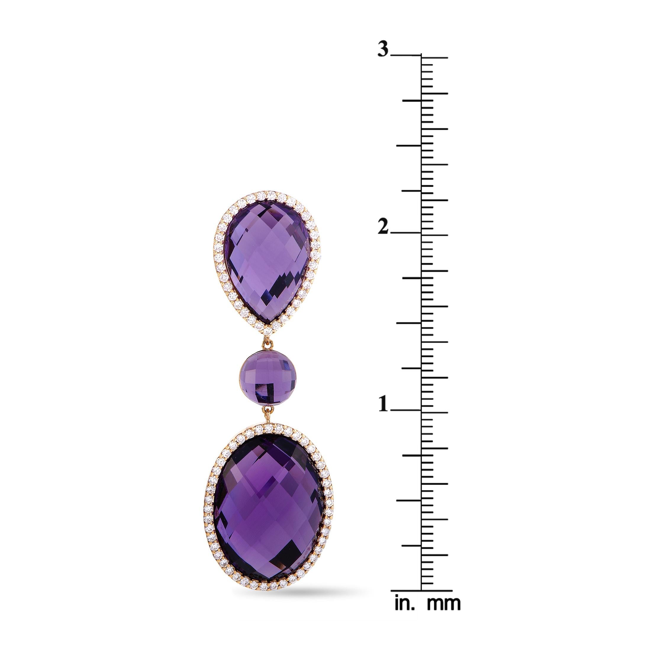 Roberto Coin 18K Rose and White Gold Diamond and Amethyst Oval Drop Earrings In New Condition In Southampton, PA