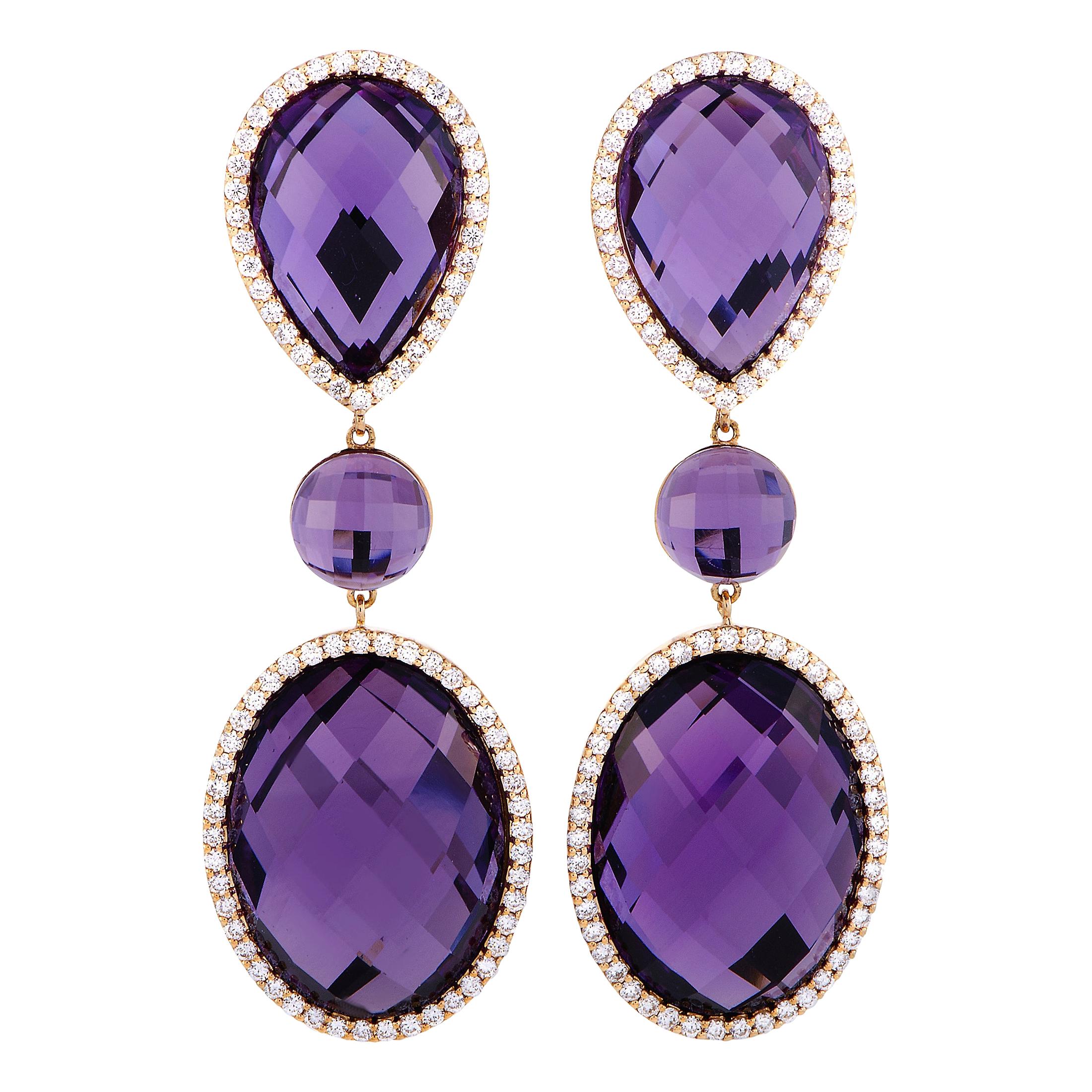 Roberto Coin 18K Rose and White Gold Diamond and Amethyst Oval Drop Earrings