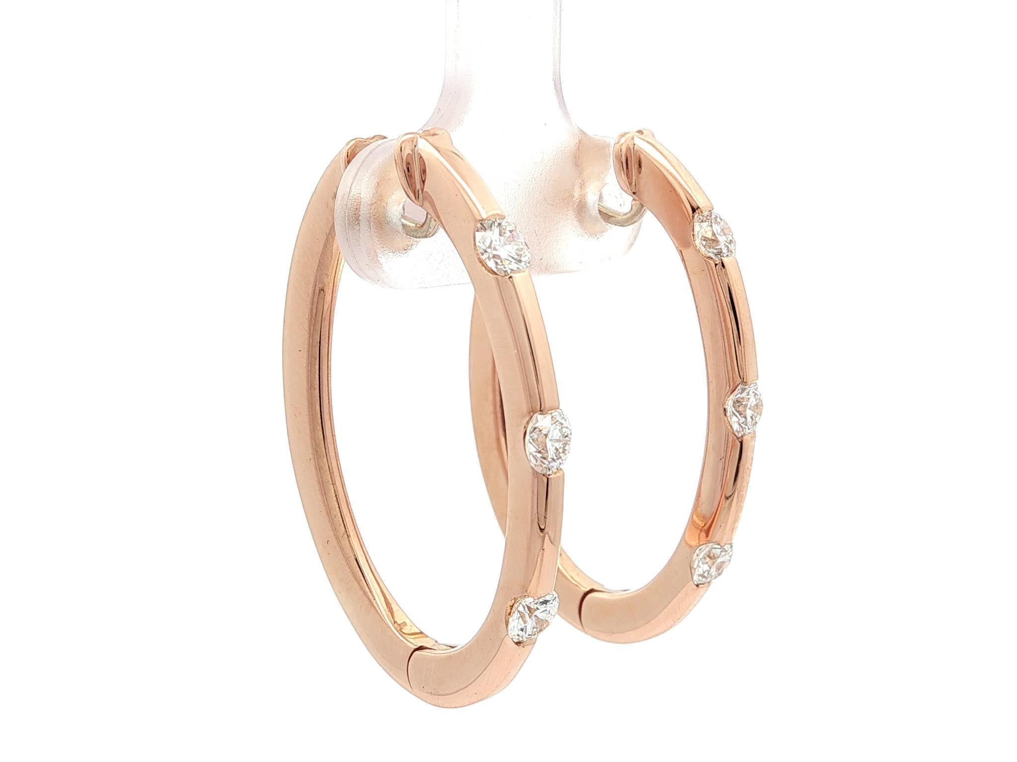 Roberto Coin - Orecchini a cerchio ovali con 3 pietre e diamanti in oro rosa 18 carati da 0,90 ct. in vendita 5