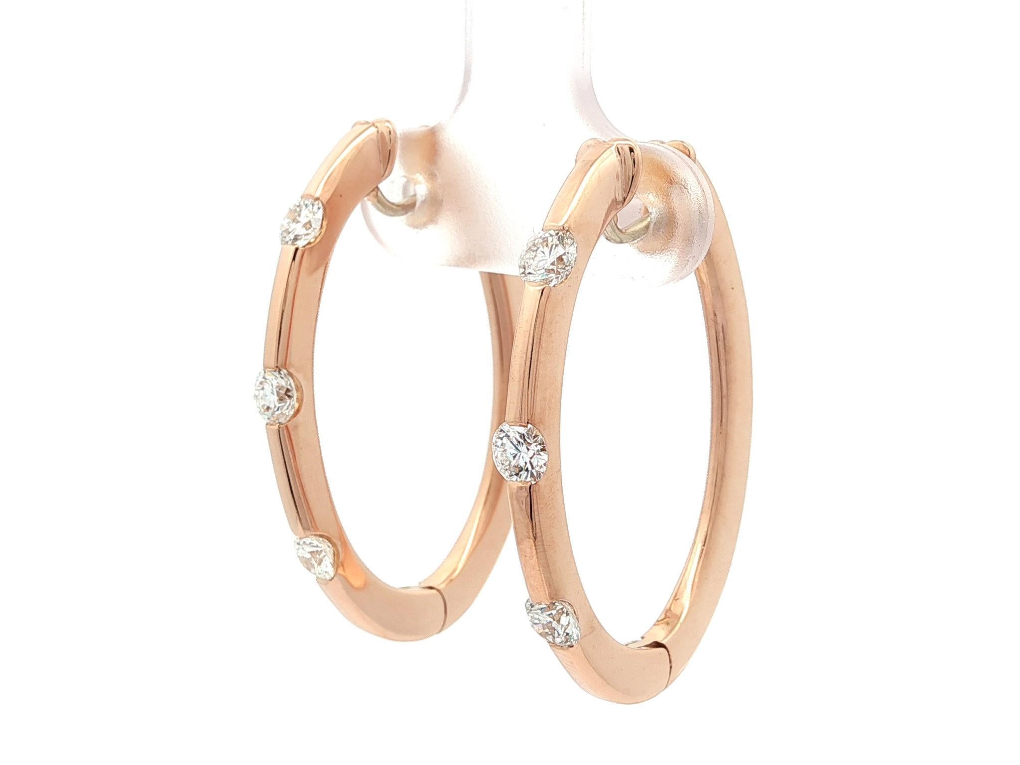 Roberto Coin - Orecchini a cerchio ovali con 3 pietre e diamanti in oro rosa 18 carati da 0,90 ct. in vendita 6