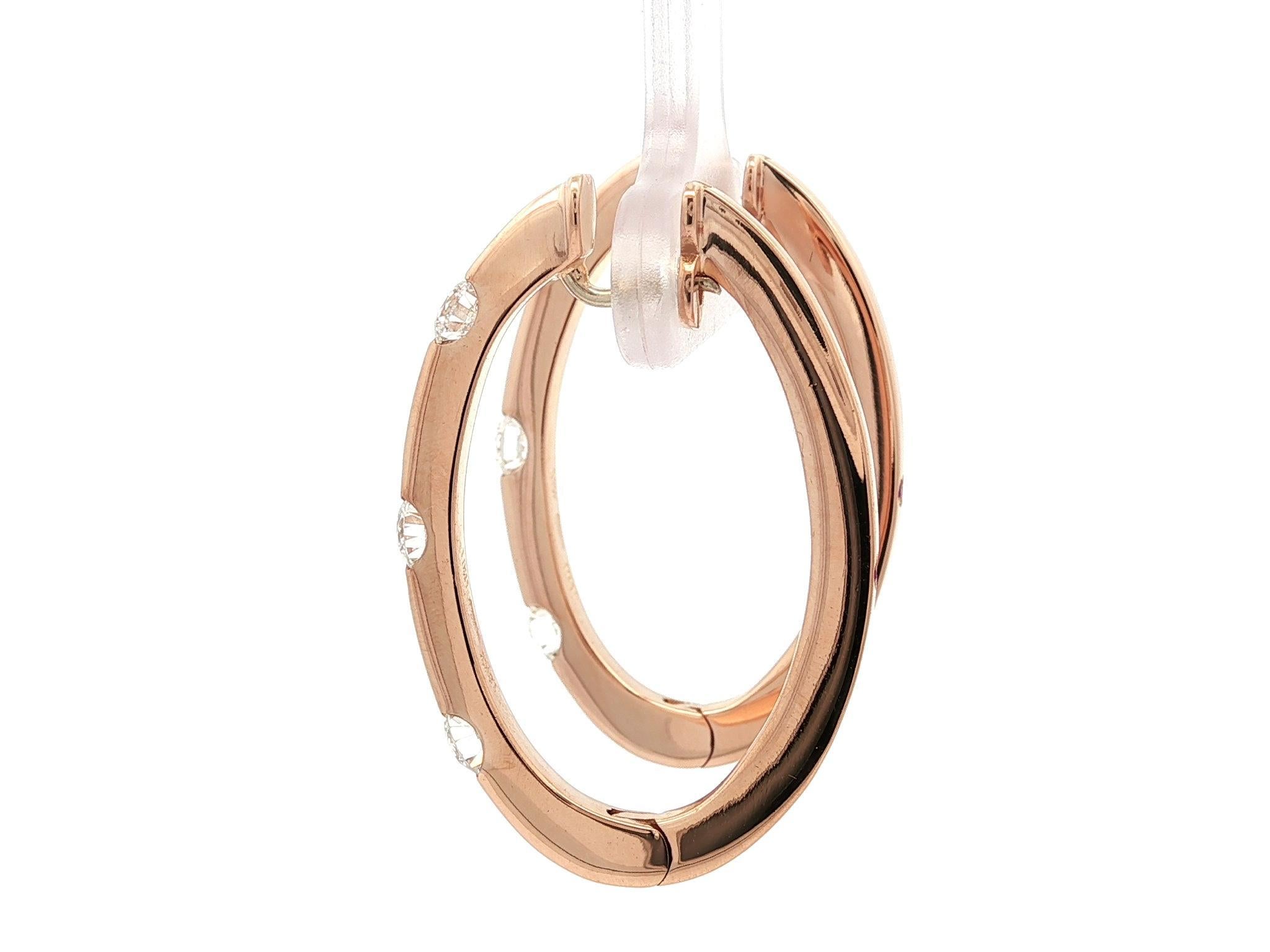 Roberto Coin - Orecchini a cerchio ovali con 3 pietre e diamanti in oro rosa 18 carati da 0,90 ct. in vendita 7