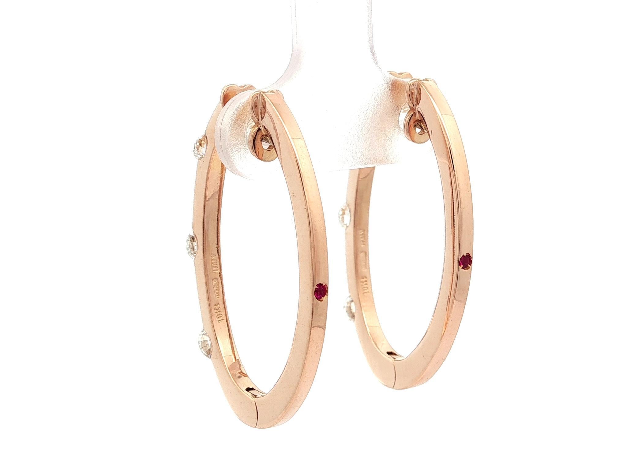 Roberto Coin - Orecchini a cerchio ovali con 3 pietre e diamanti in oro rosa 18 carati da 0,90 ct. in vendita 8