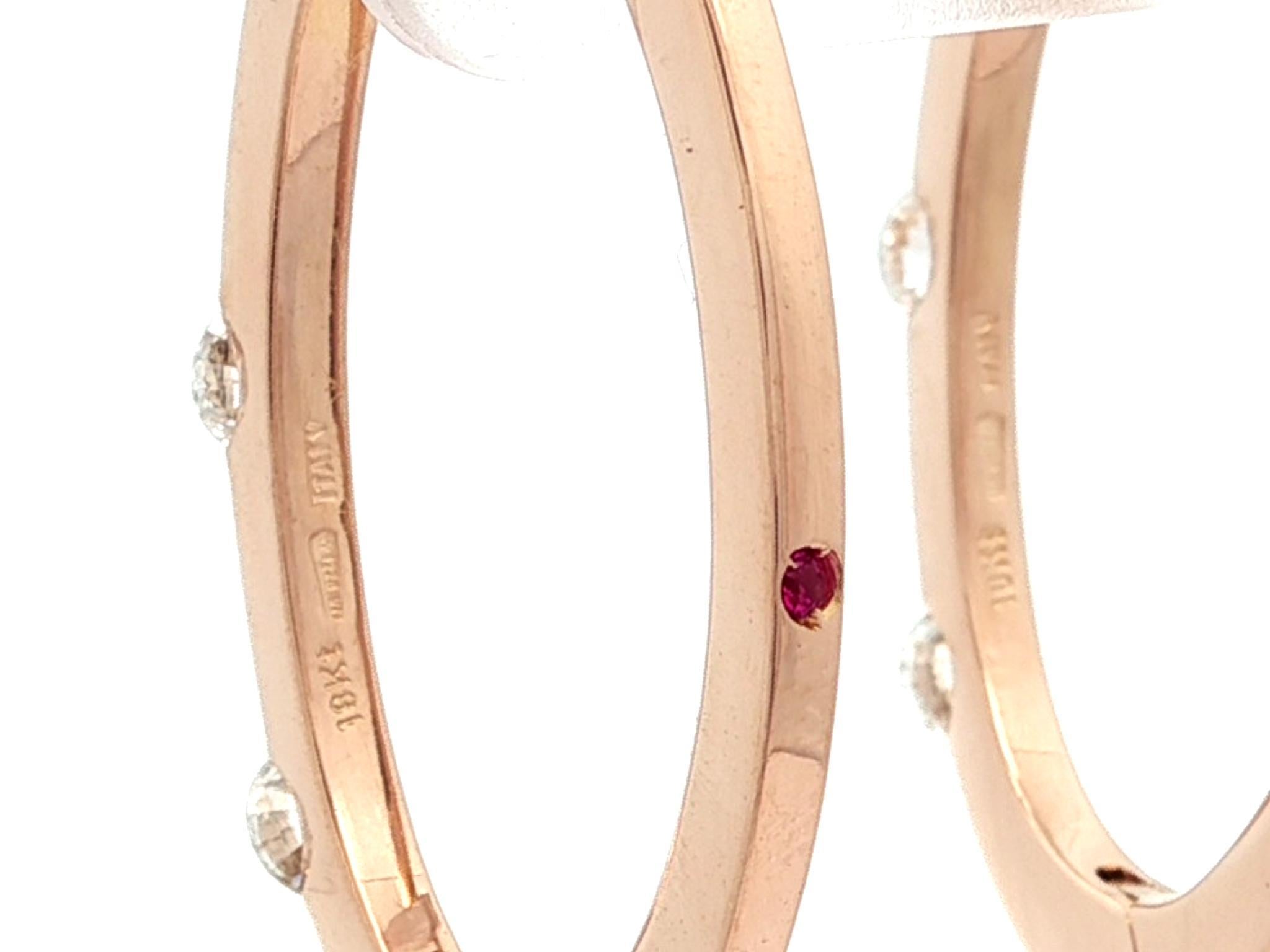 Roberto Coin - Orecchini a cerchio ovali con 3 pietre e diamanti in oro rosa 18 carati da 0,90 ct. in vendita 9