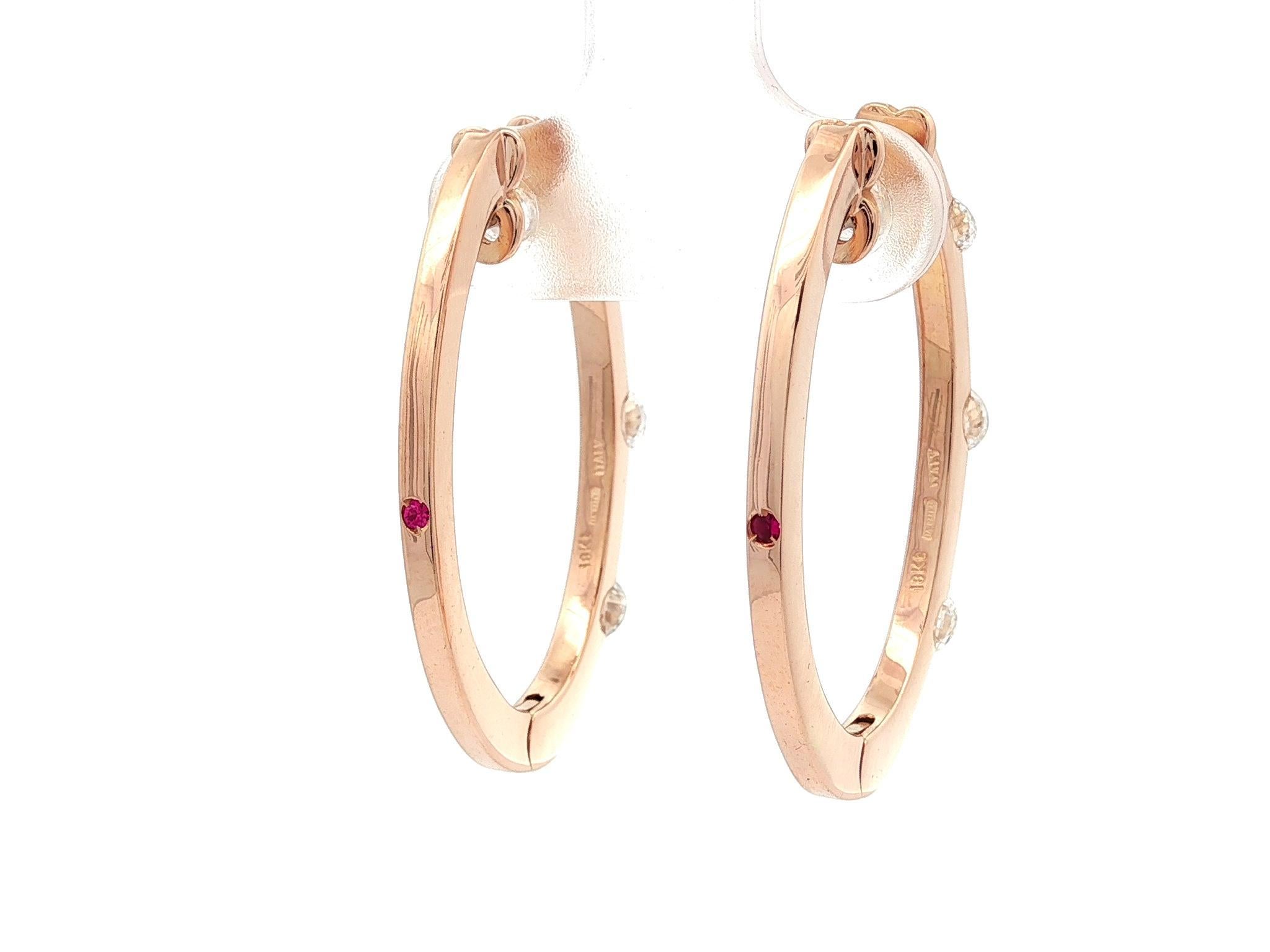 Roberto Coin - Orecchini a cerchio ovali con 3 pietre e diamanti in oro rosa 18 carati da 0,90 ct. in vendita 10