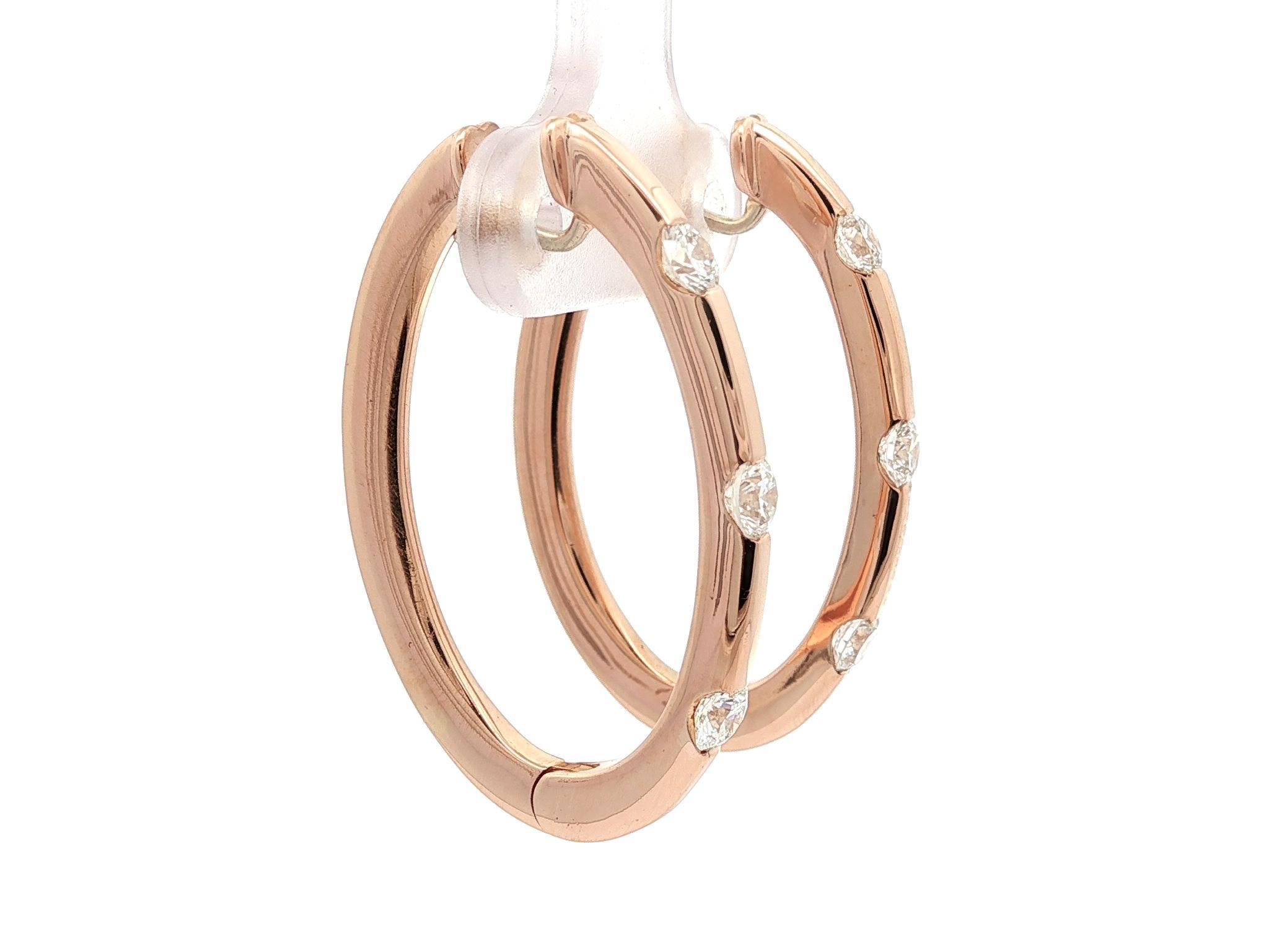 Roberto Coin - Orecchini a cerchio ovali con 3 pietre e diamanti in oro rosa 18 carati da 0,90 ct. in vendita 11