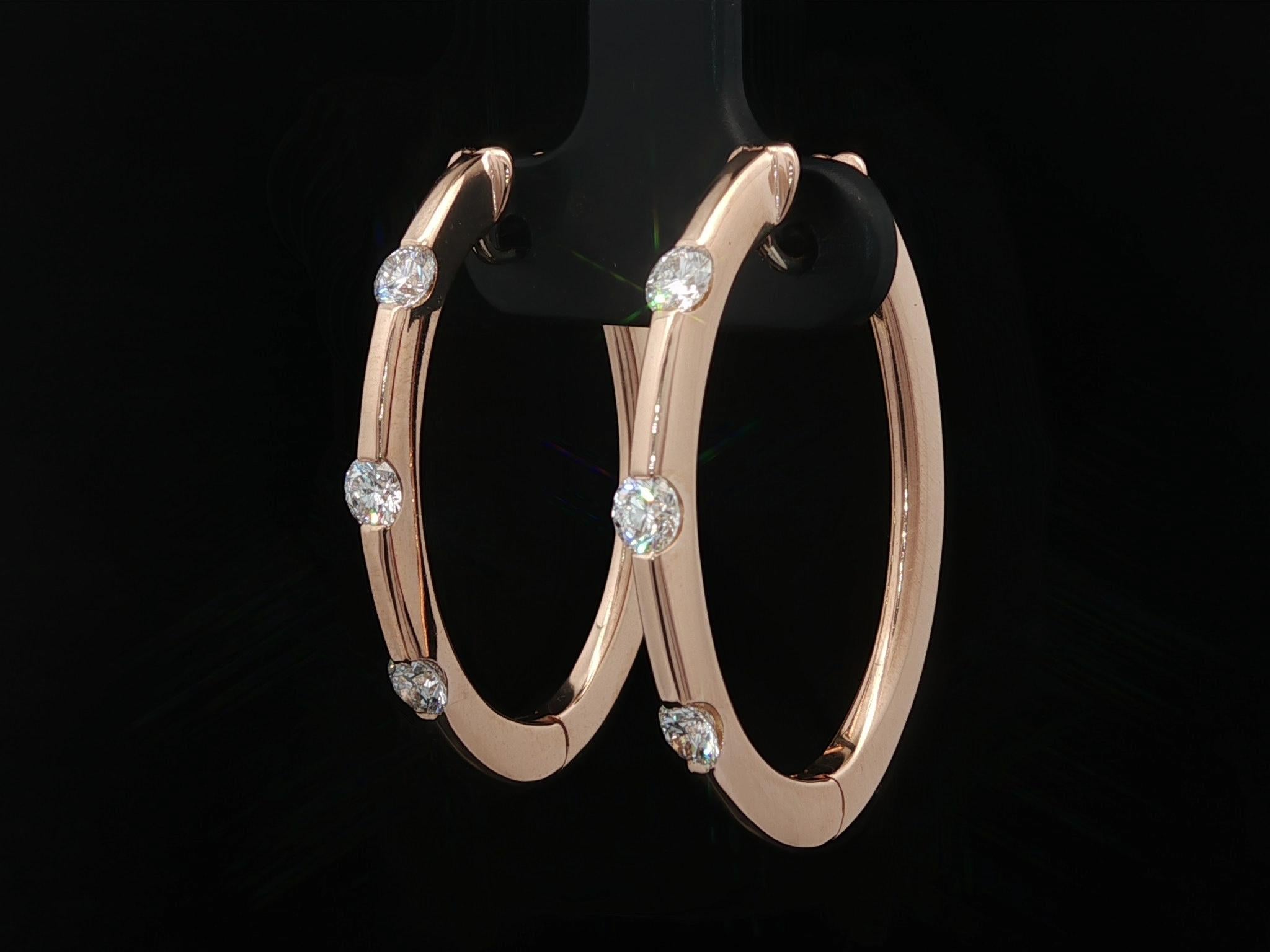 Roberto Coin - Orecchini a cerchio ovali con 3 pietre e diamanti in oro rosa 18 carati da 0,90 ct. In condizioni ottime in vendita a Montclair, NJ