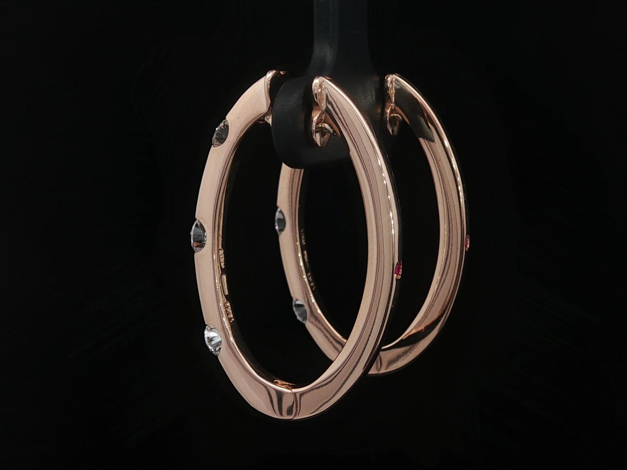 Donna Roberto Coin - Orecchini a cerchio ovali con 3 pietre e diamanti in oro rosa 18 carati da 0,90 ct. in vendita