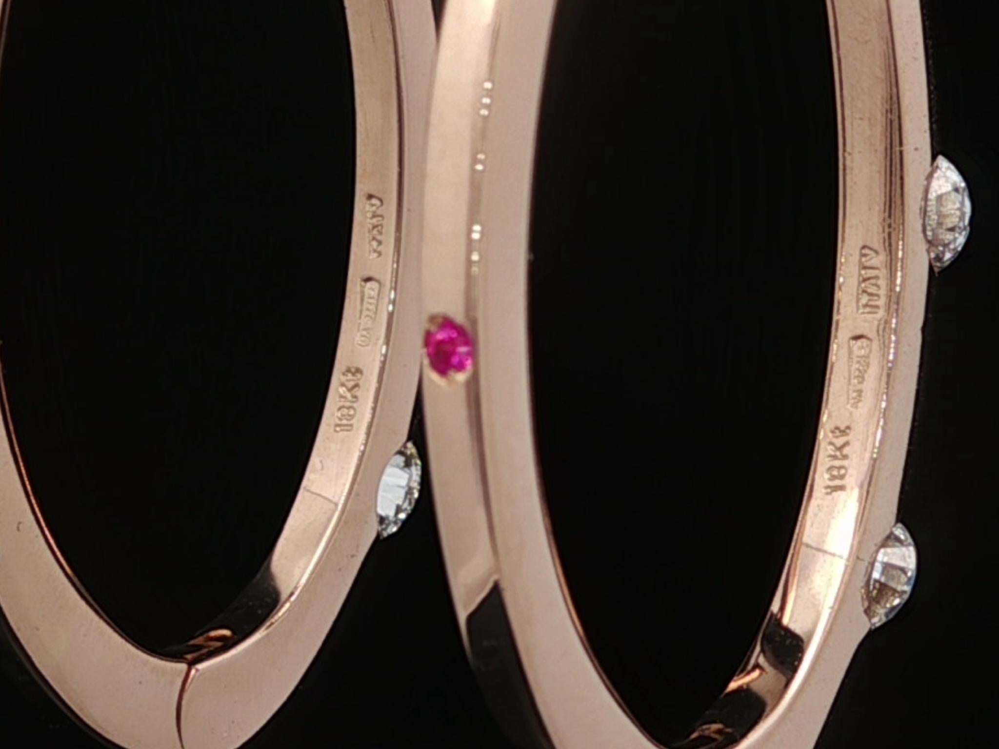 Roberto Coin - Orecchini a cerchio ovali con 3 pietre e diamanti in oro rosa 18 carati da 0,90 ct. in vendita 2