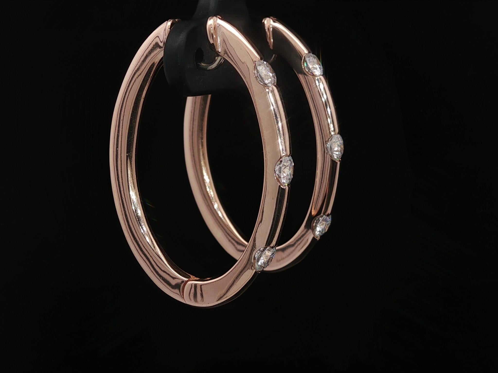 Roberto Coin - Orecchini a cerchio ovali con 3 pietre e diamanti in oro rosa 18 carati da 0,90 ct. in vendita 3