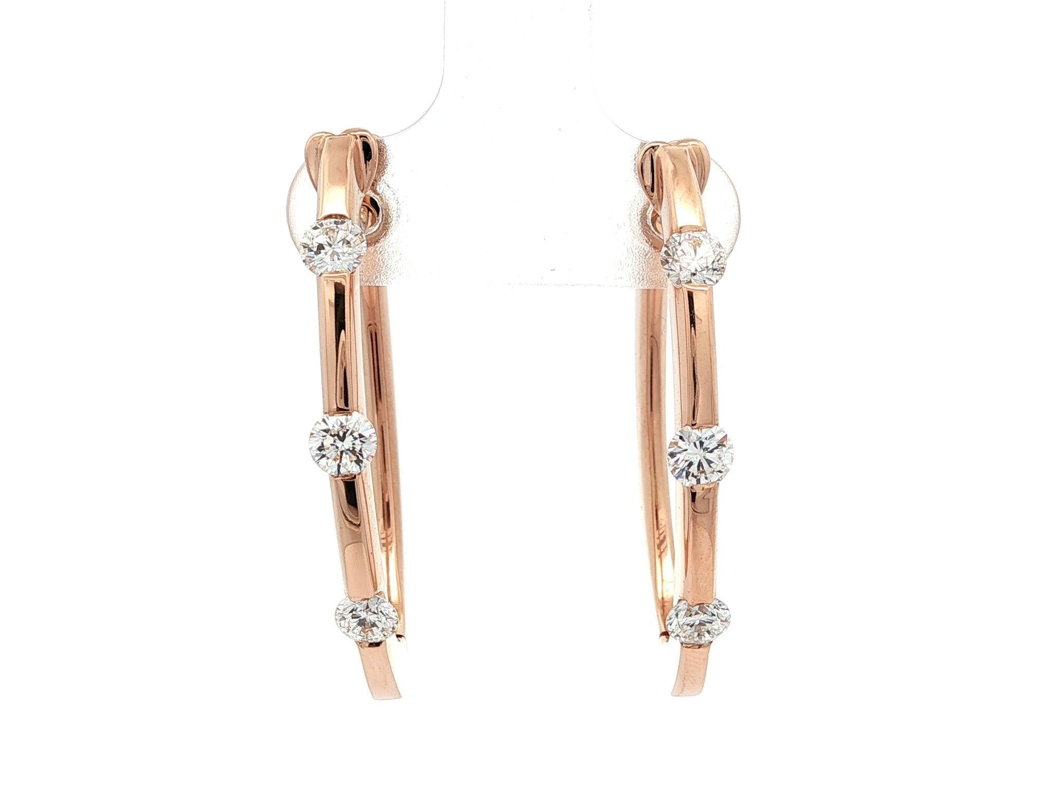 Roberto Coin - Orecchini a cerchio ovali con 3 pietre e diamanti in oro rosa 18 carati da 0,90 ct. in vendita 4