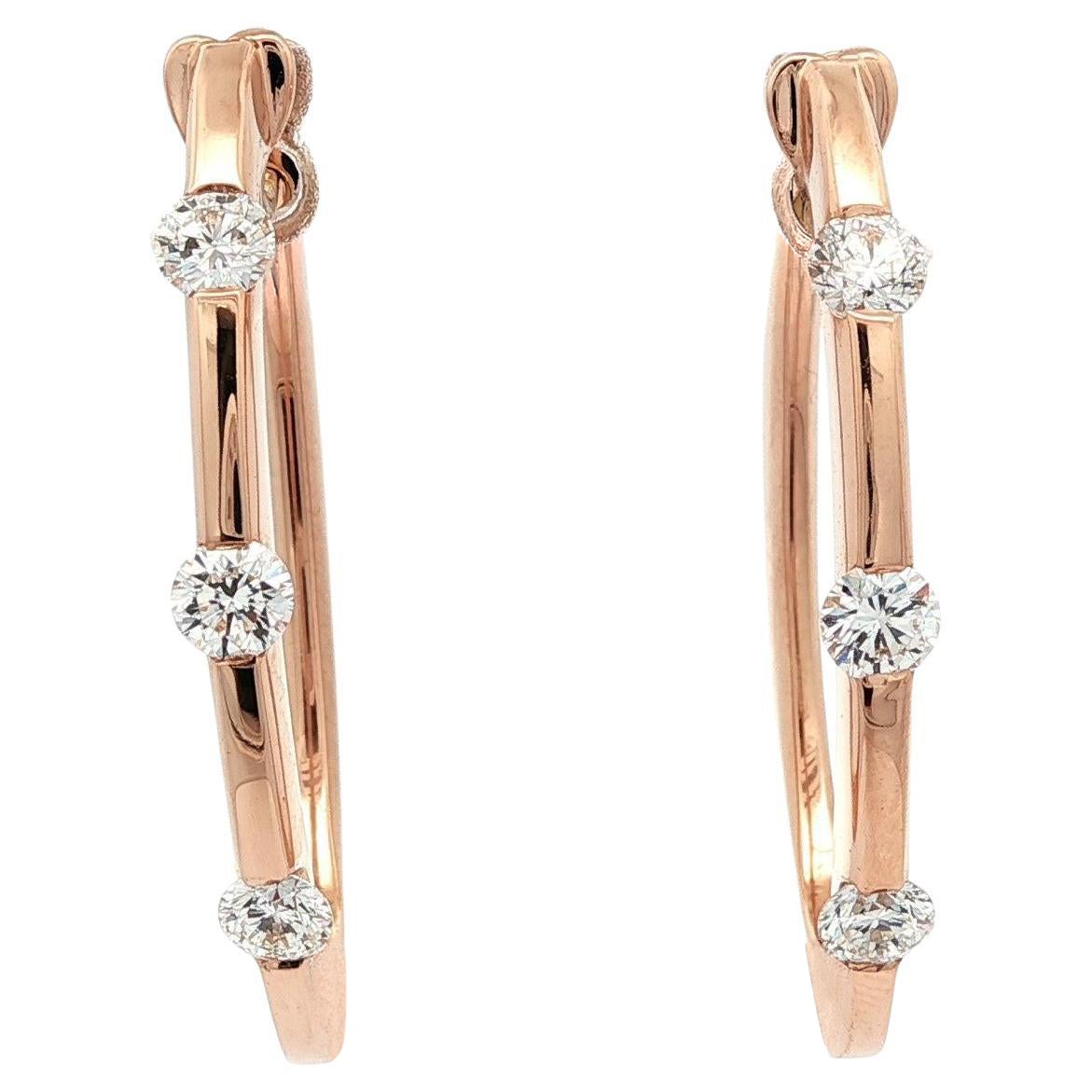 Roberto Coin 18k Rose Gold 0.90ctw Diamond 3 Stones Oval Hoop Earrings