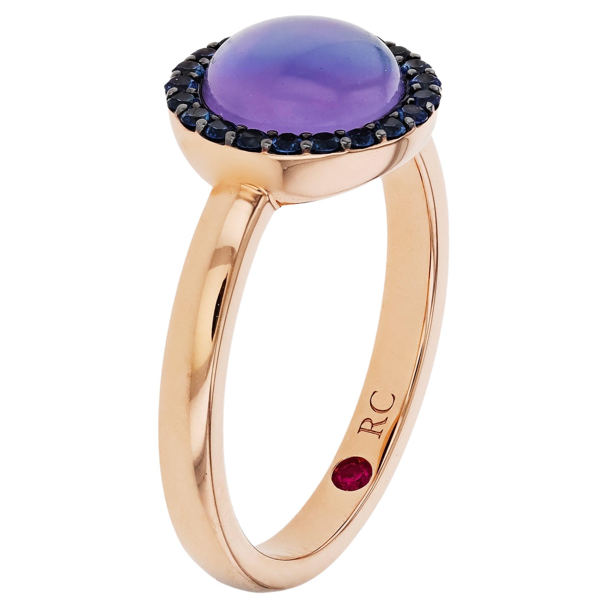 Roberto Coin 18K Rose Gold, Agate & Sapphire Statement Ring sz 6.5 For Sale