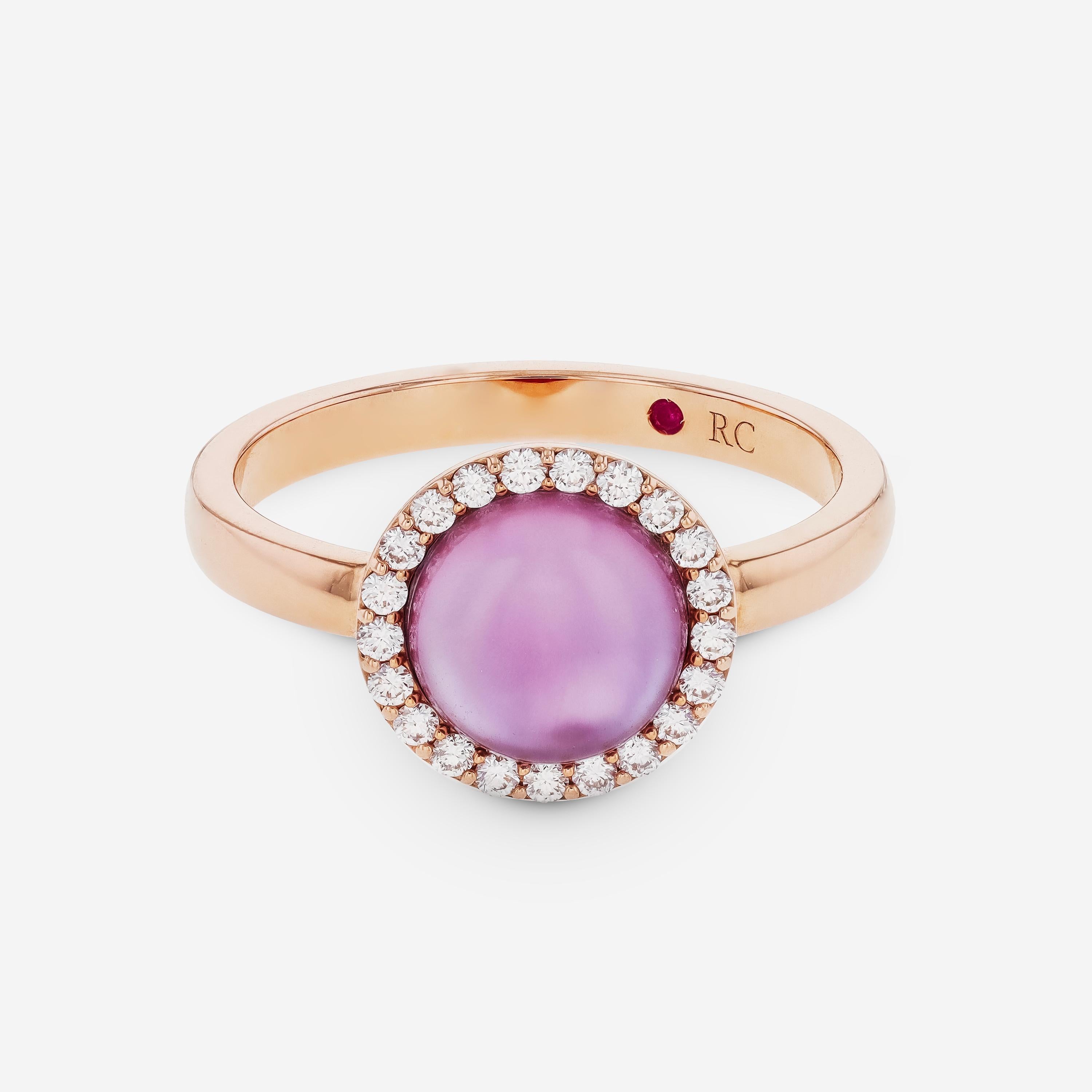 Contemporary Roberto Coin 18K Rose Gold, Amethyst and Diamond Halo Ring sz 6.5 For Sale