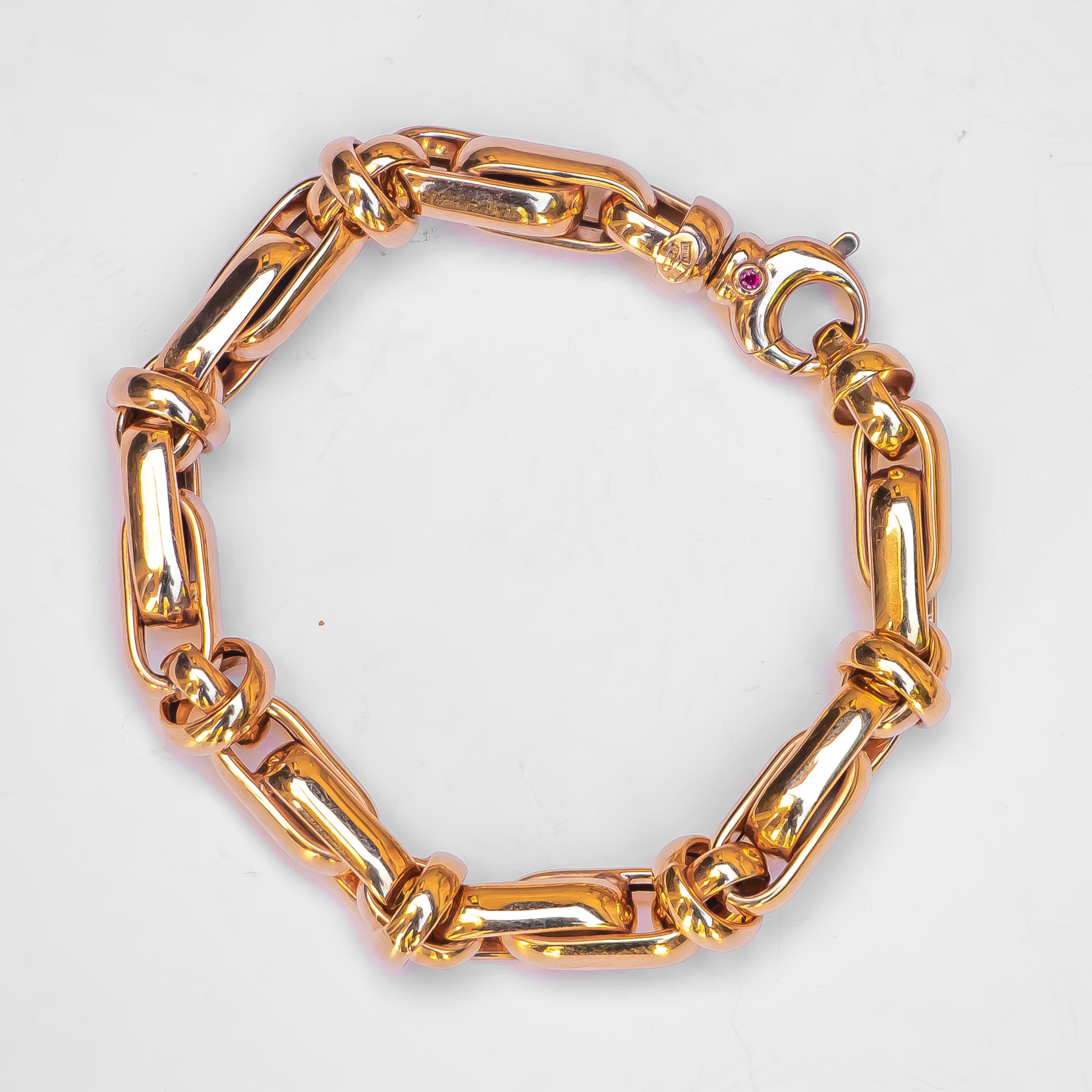 Roberto Coin 18 Karat Rose Gold Bracelet 20.80 Grams with Ruby Marker In Good Condition In Carlsbad, CA