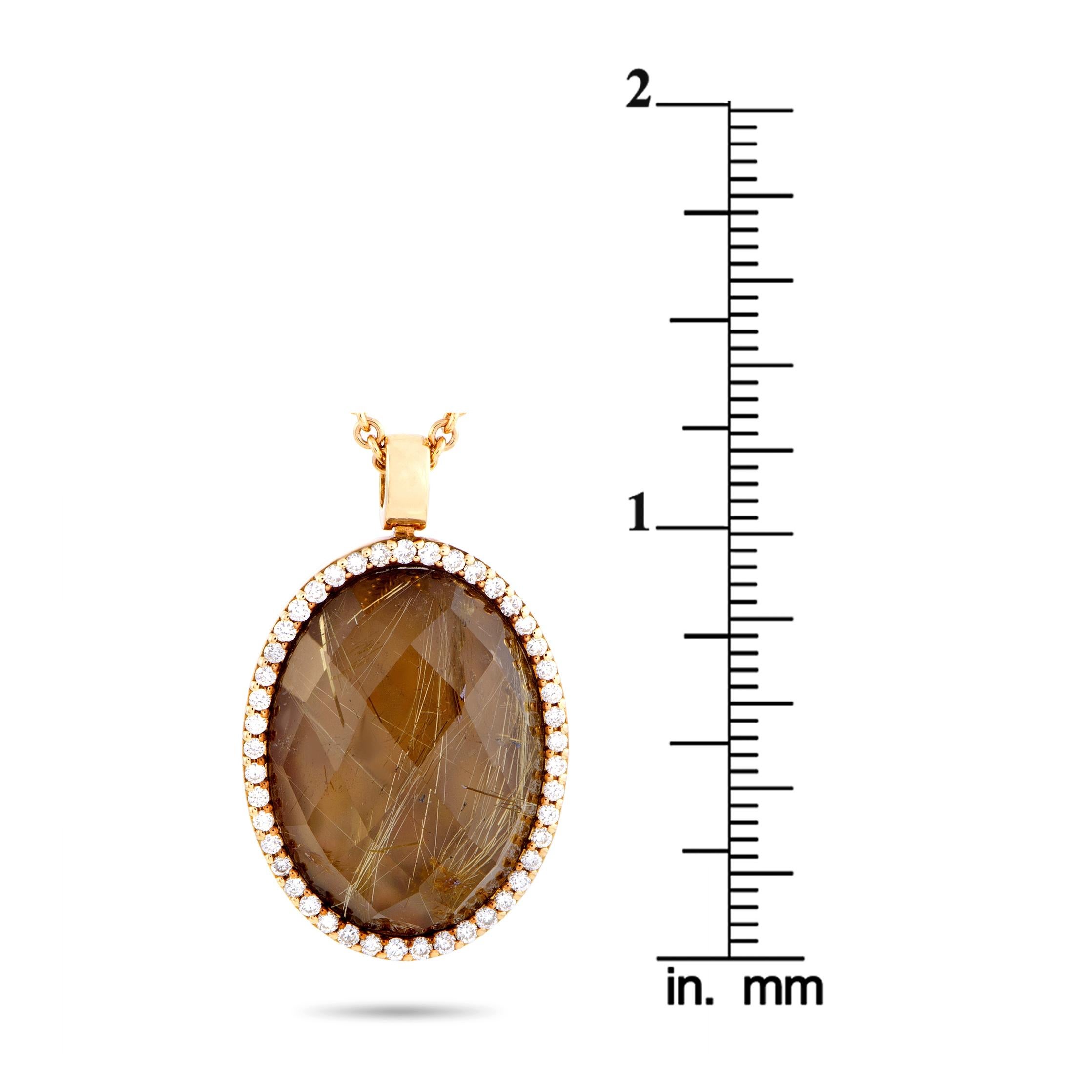 Women's Roberto Coin 18 Karat Rose Gold Diamond and Smoky Quartz Oval Pendant Necklace